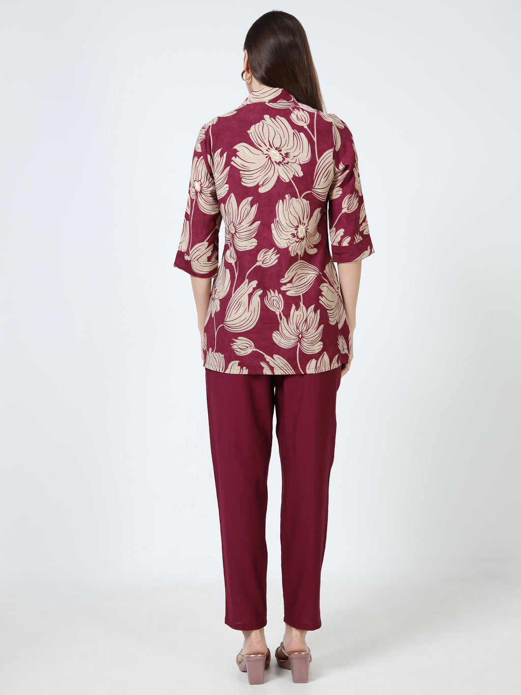 Rayon Printed Coord Set – Maroon Bloom
