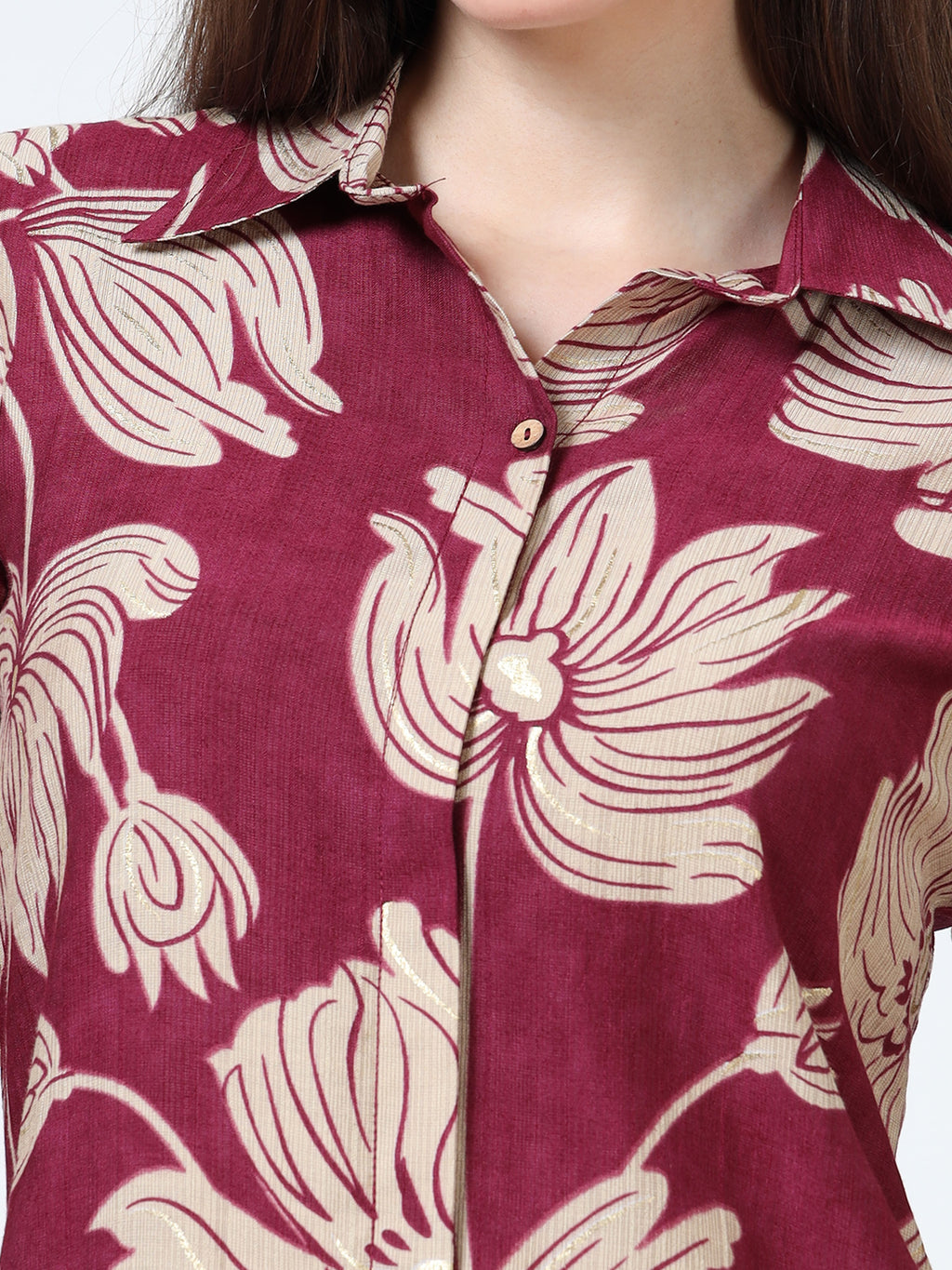 Rayon Printed Coord Set – Maroon Bloom