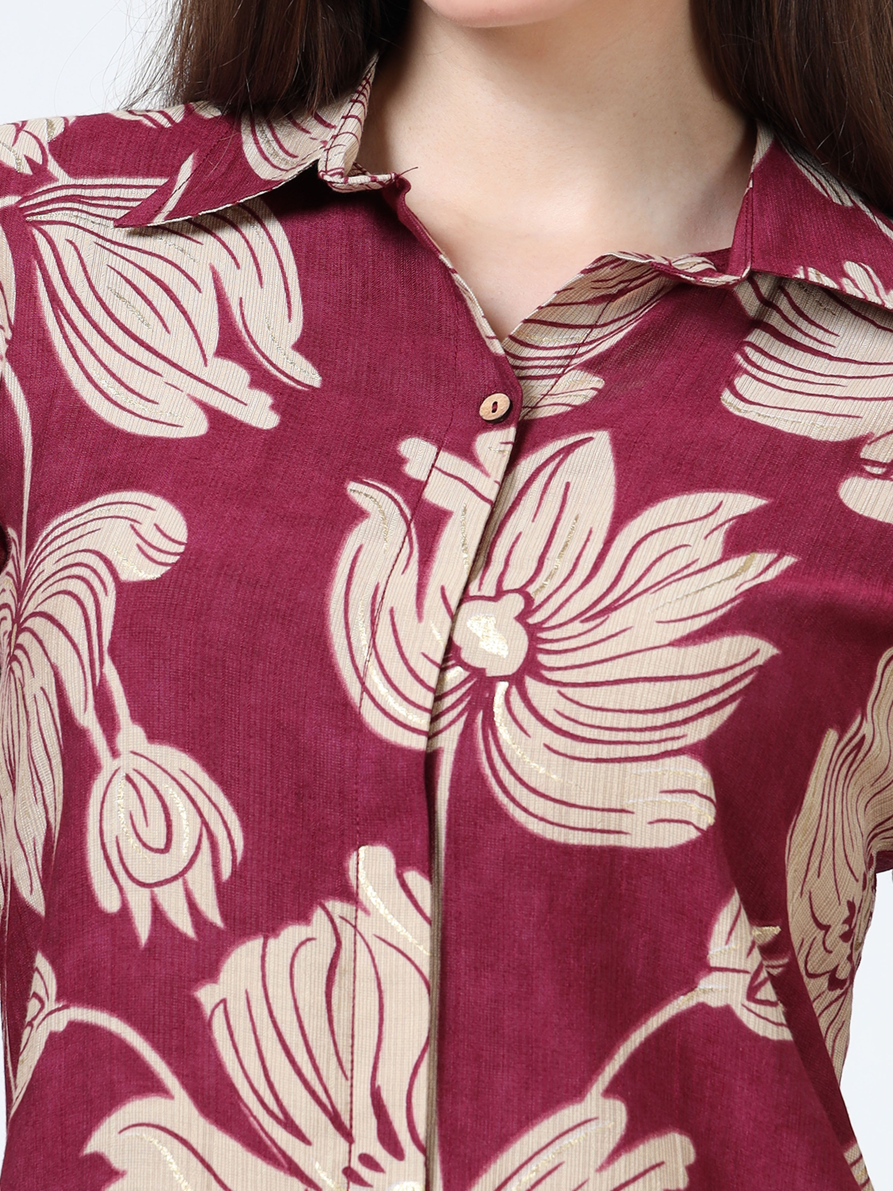 Rayon Printed Coord Set – Maroon Bloom