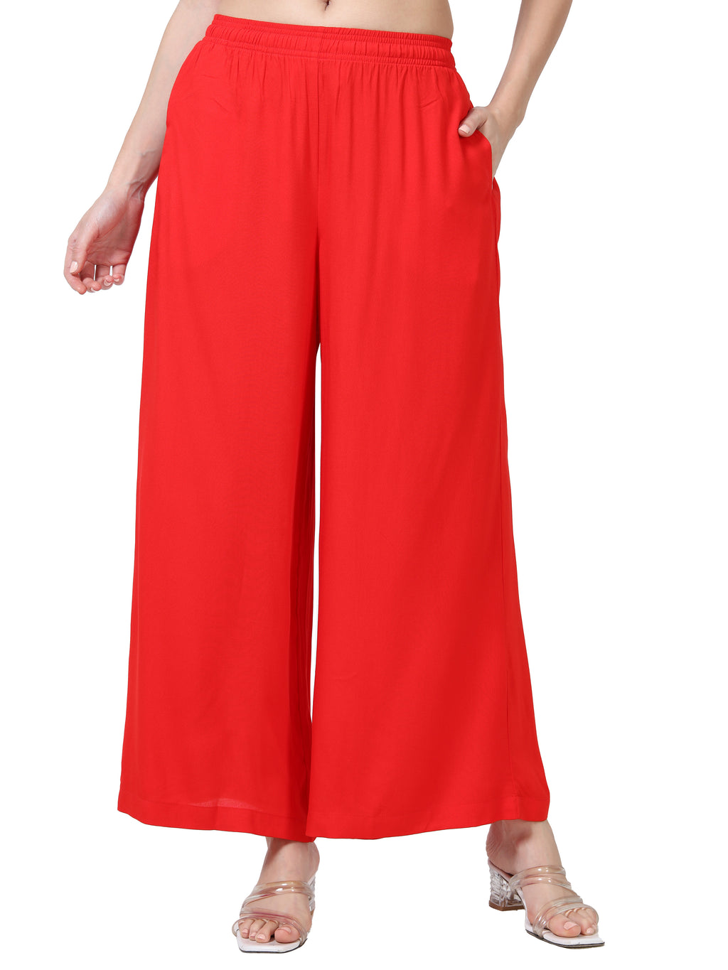 Red Viscose Palazzo Pant Plain