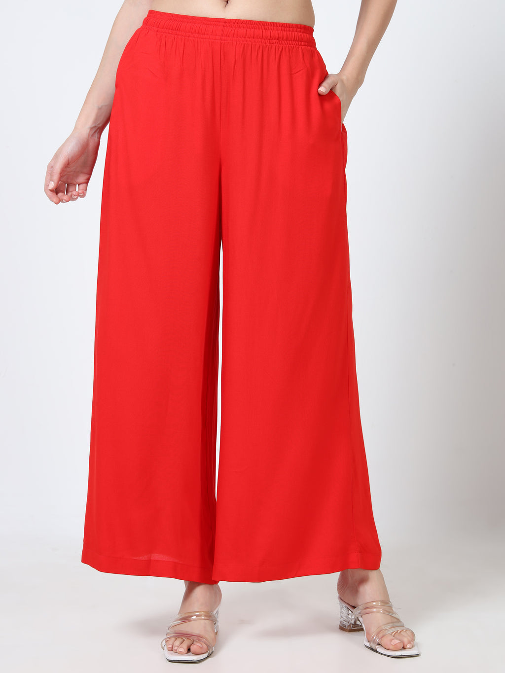 Red Viscose Palazzo Pant Plain