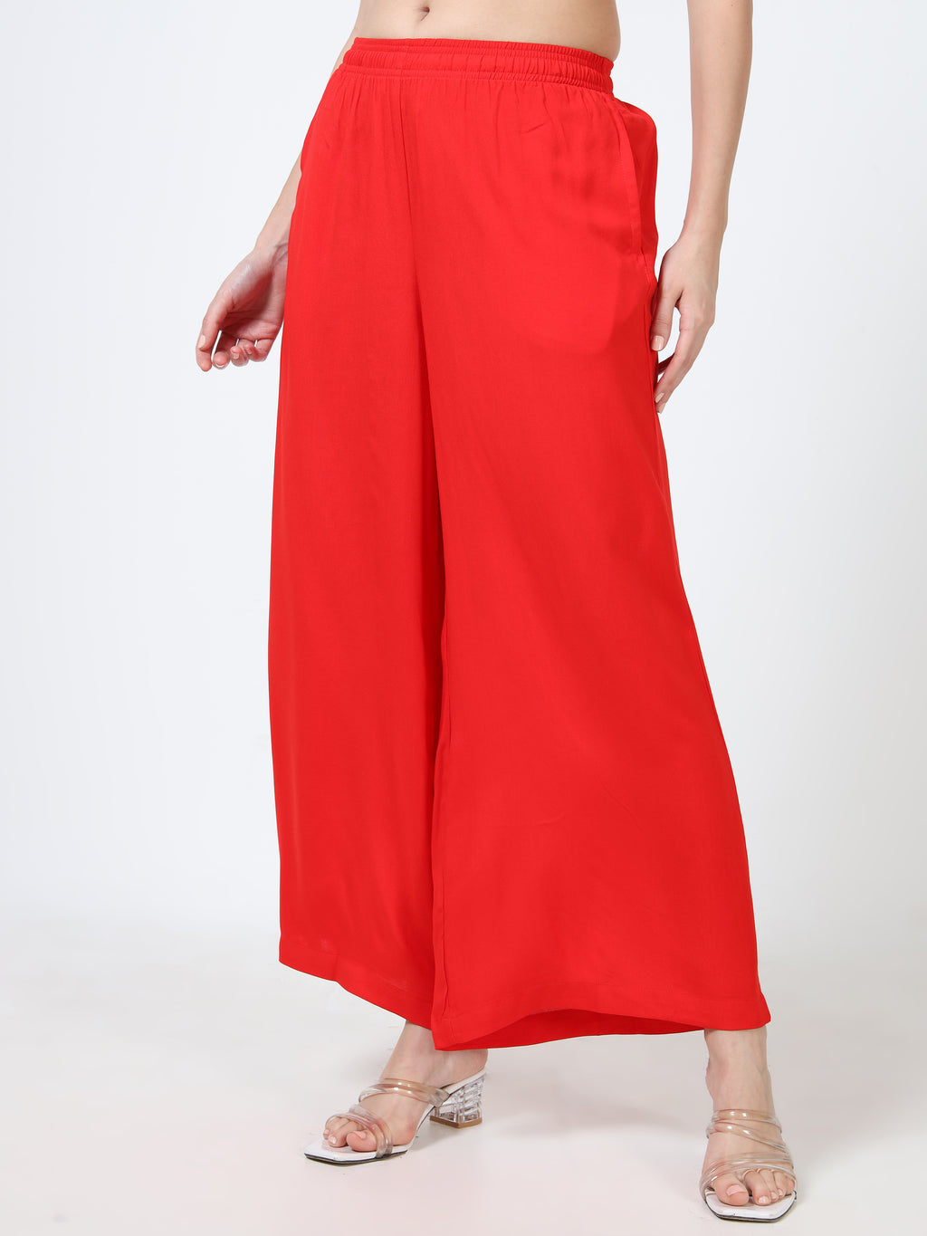 Red Viscose Palazzo Pant Plain