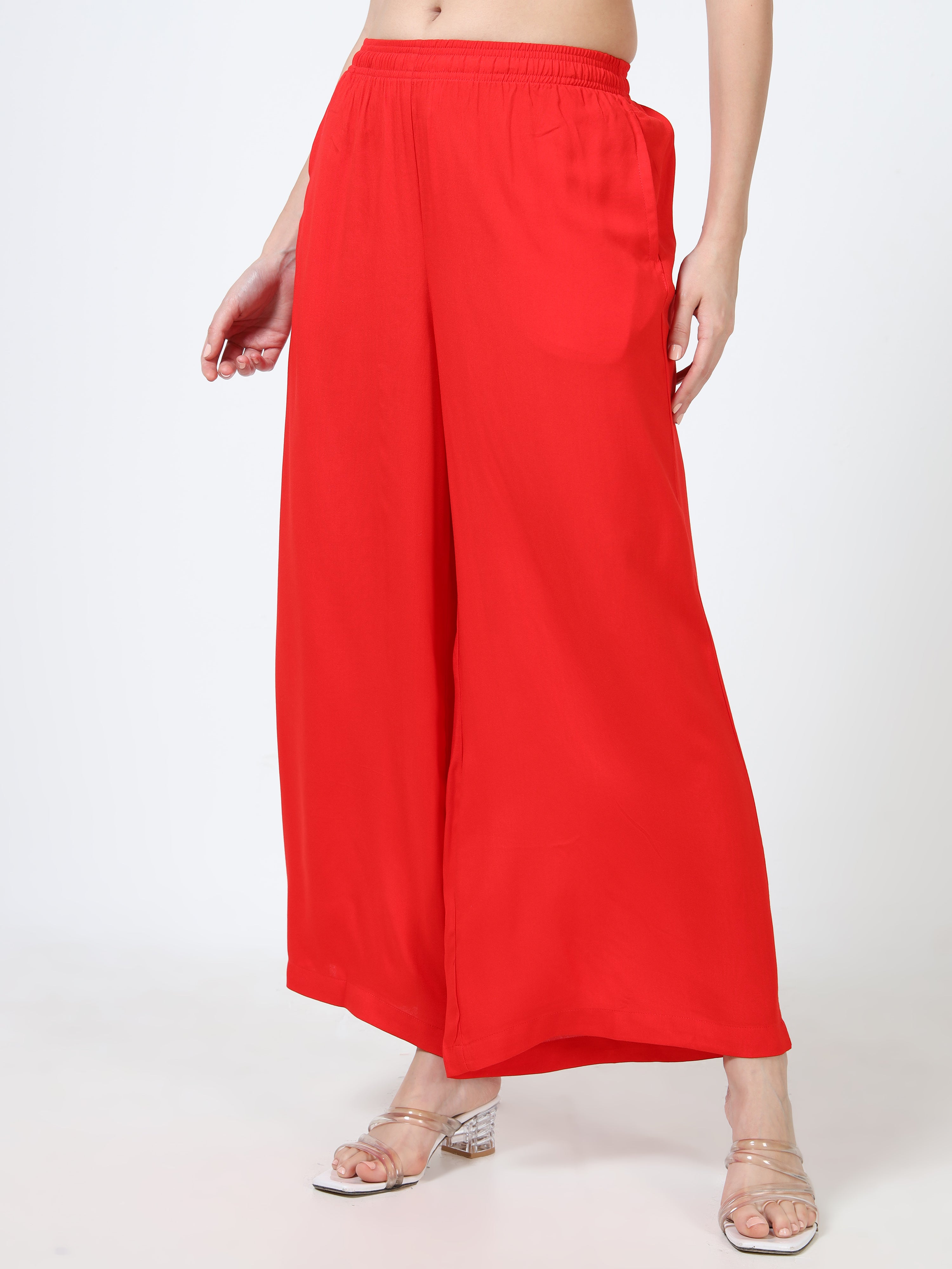 Red Viscose Palazzo Pant Plain