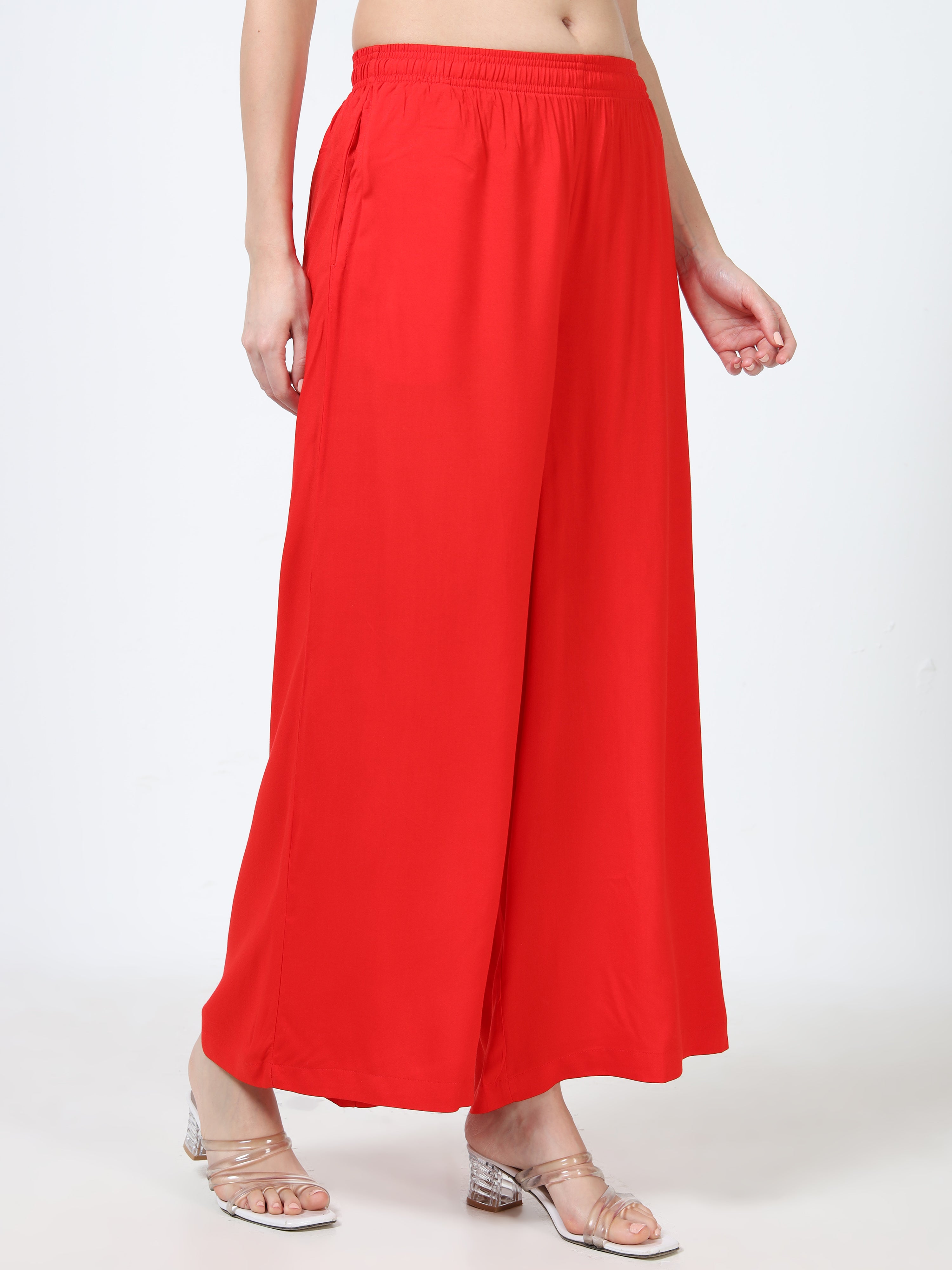 Red Viscose Palazzo Pant Plain