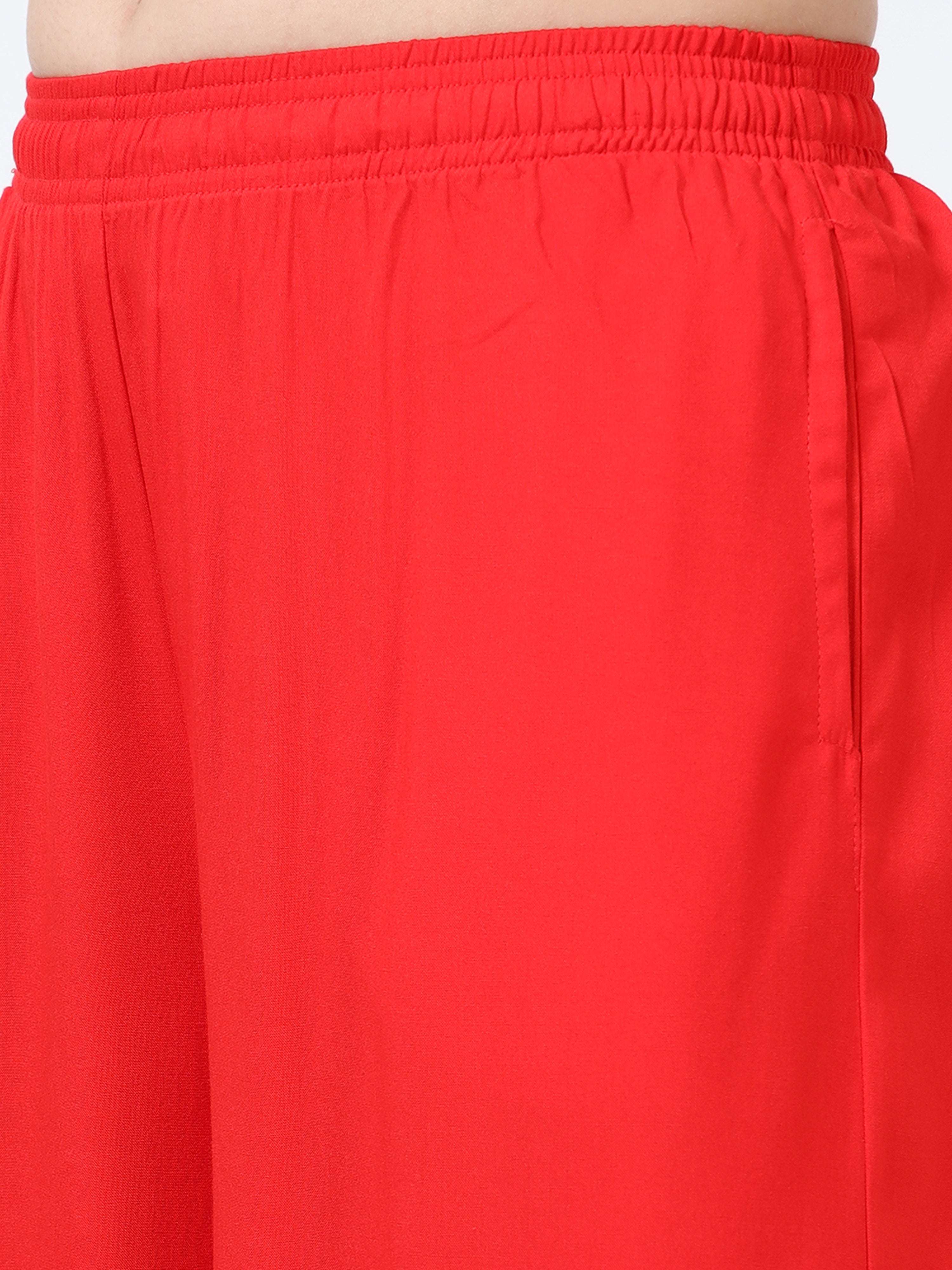 Red Viscose Palazzo Pant Plain