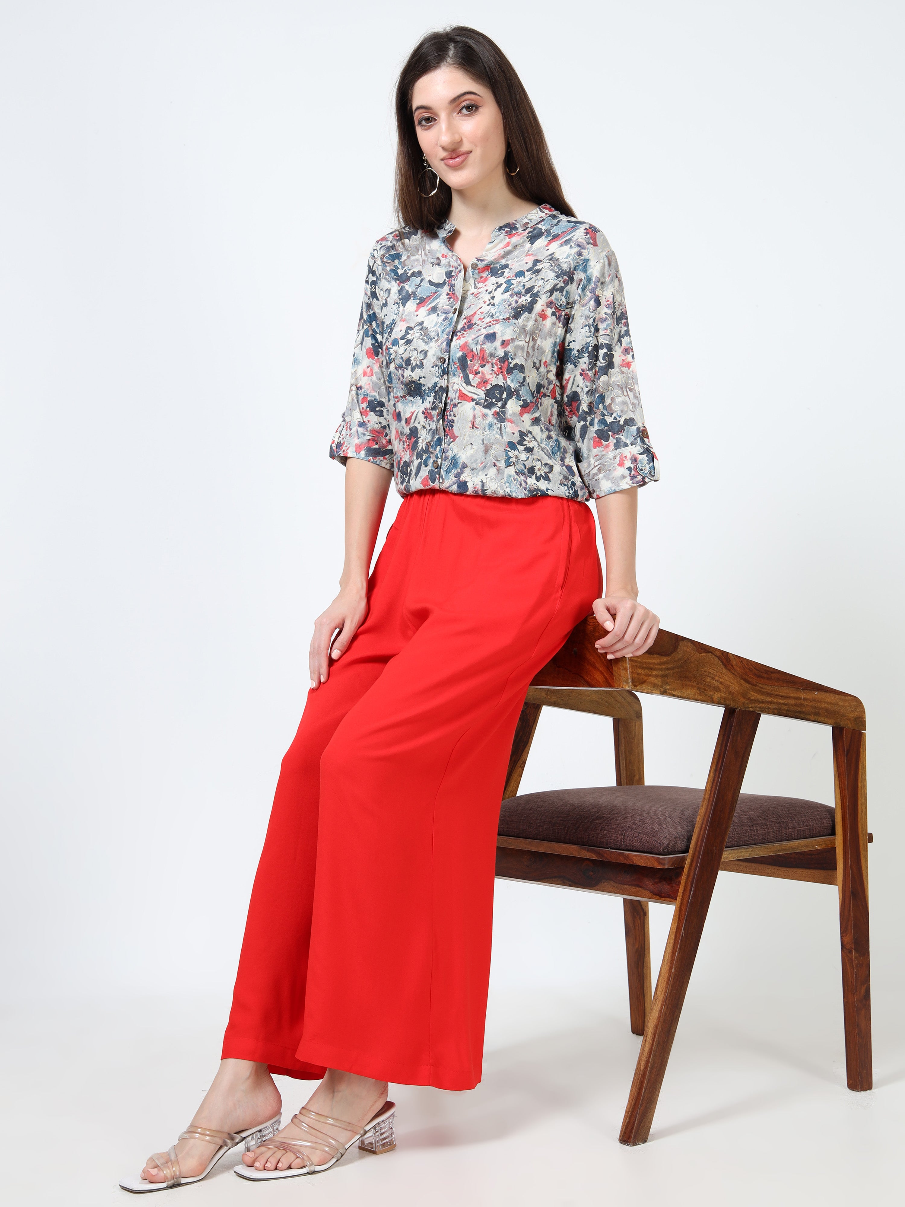 Red Viscose Palazzo Pant Plain