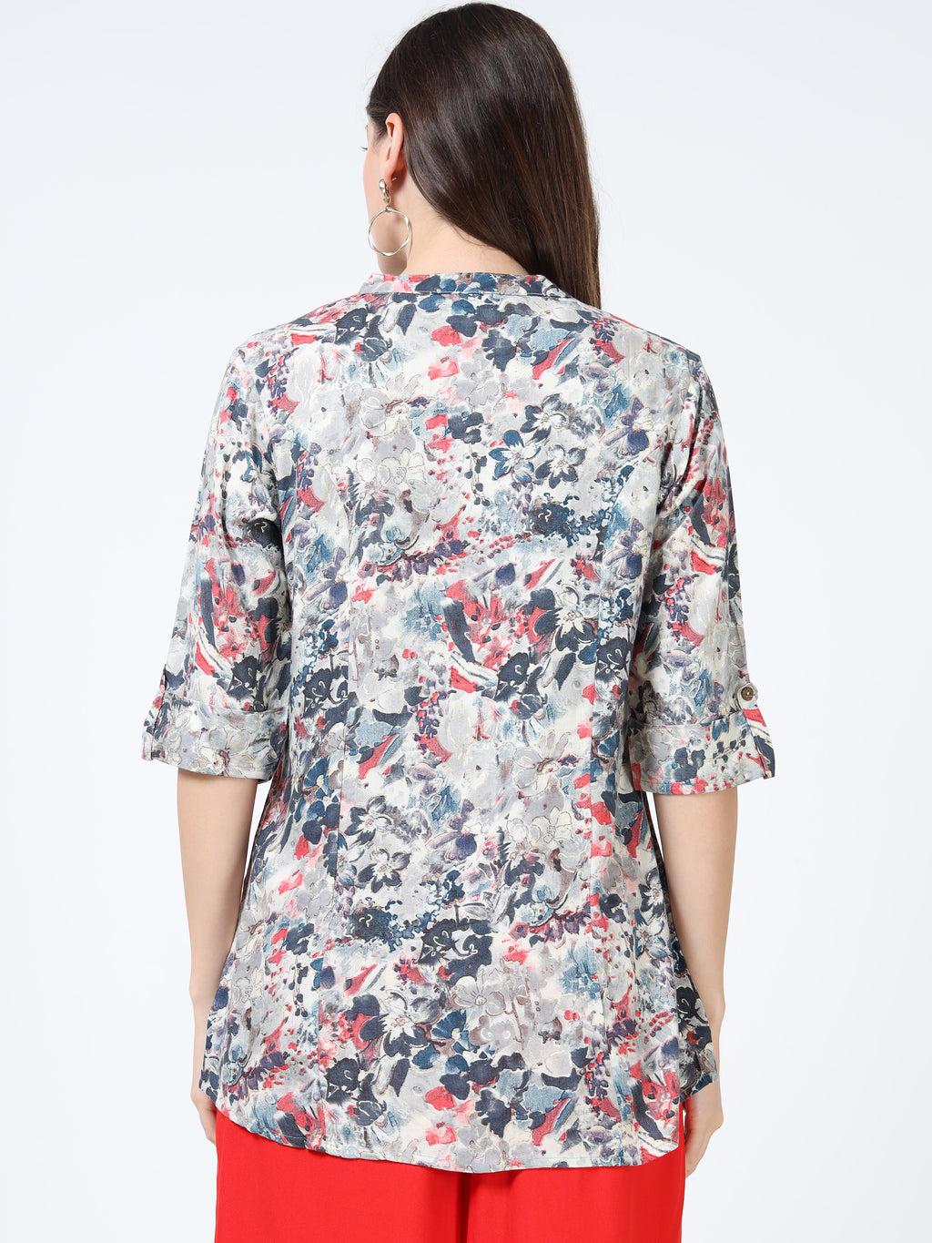 Grey-Blue & Pink Watercolor Floral Kurti