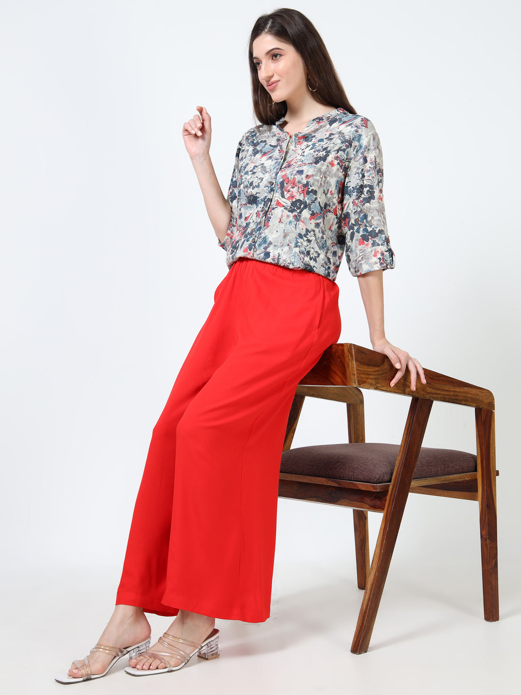 Grey-Blue & Pink Watercolor Floral Kurti