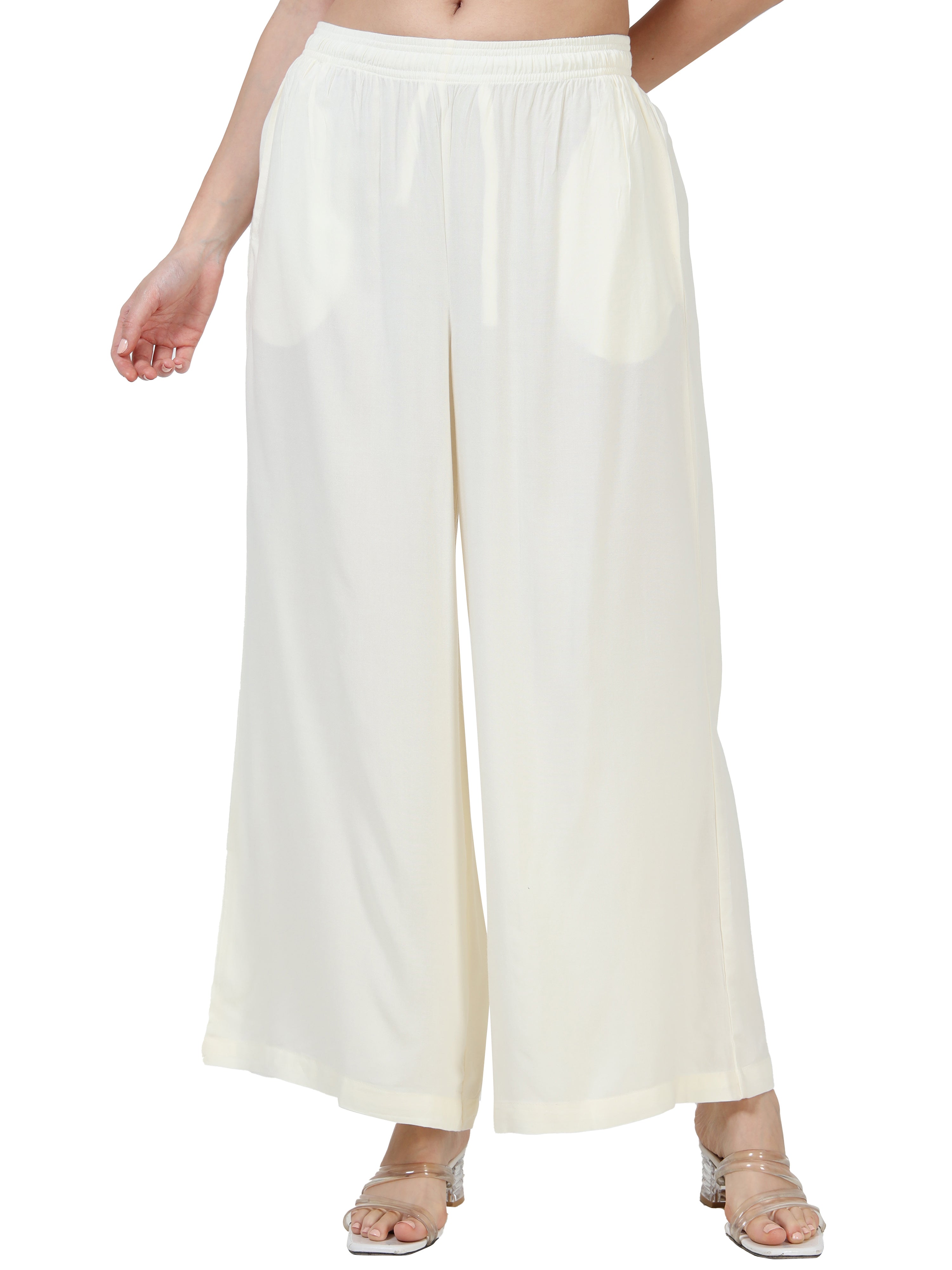 Cream Viscose Palazzo Pant Plain