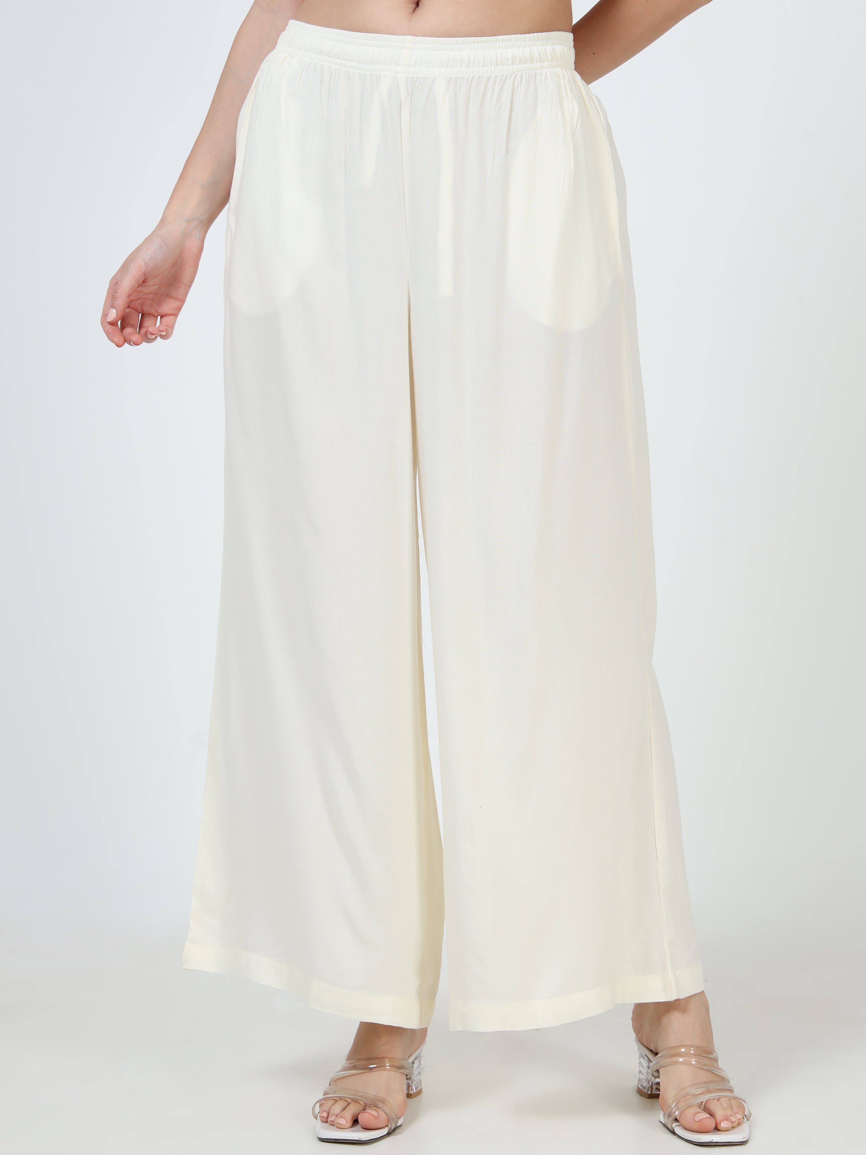 Cream Viscose Palazzo Pant Plain