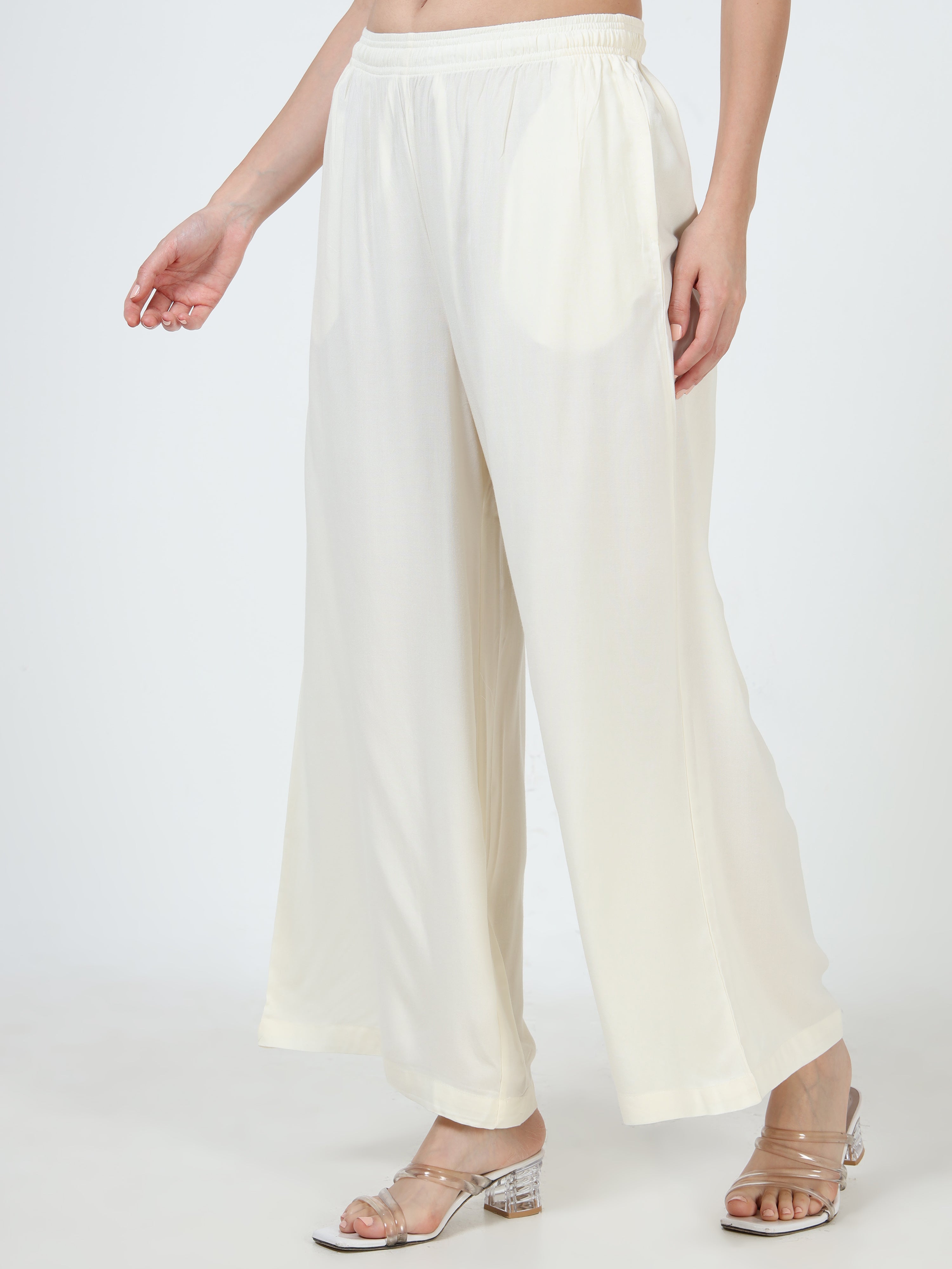Cream Viscose Palazzo Pant Plain