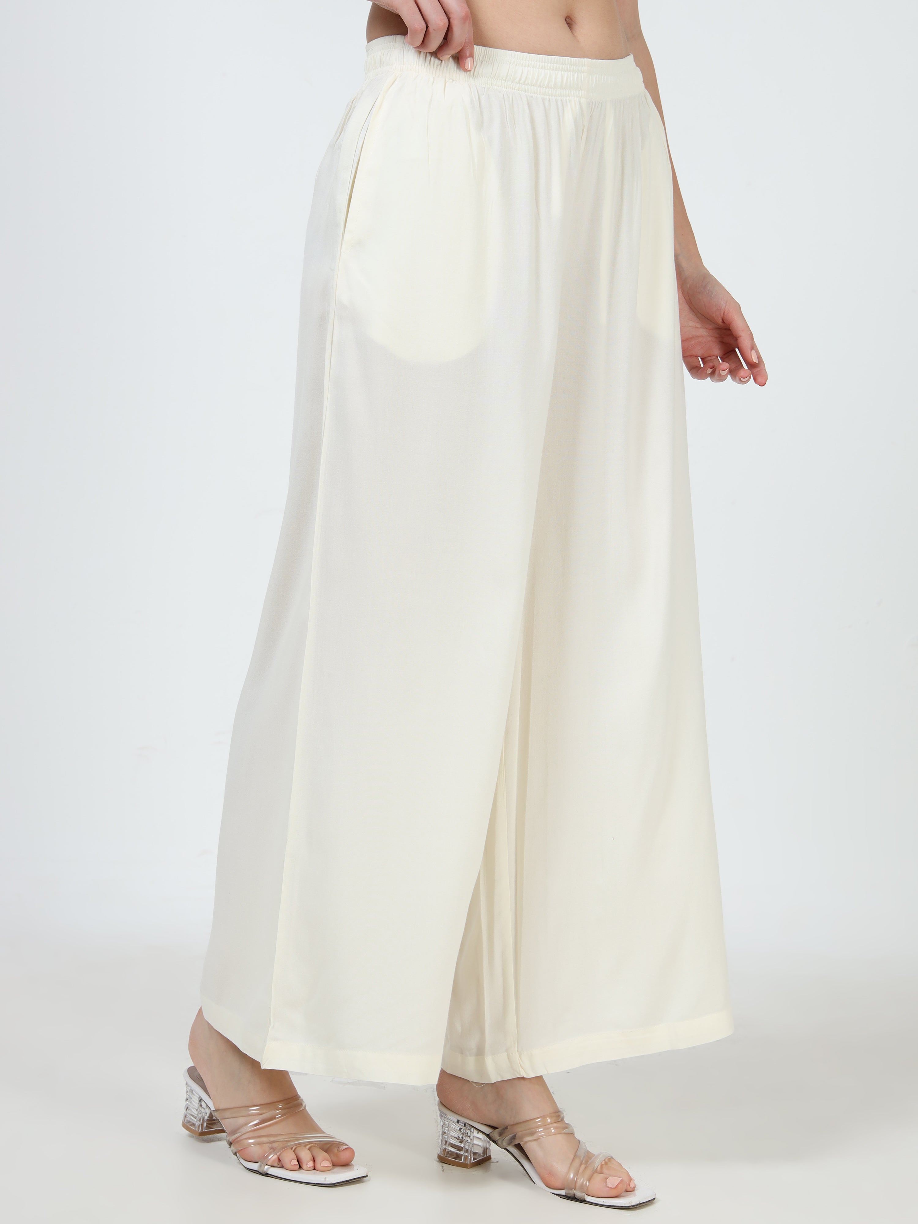 Cream Viscose Palazzo Pant Plain