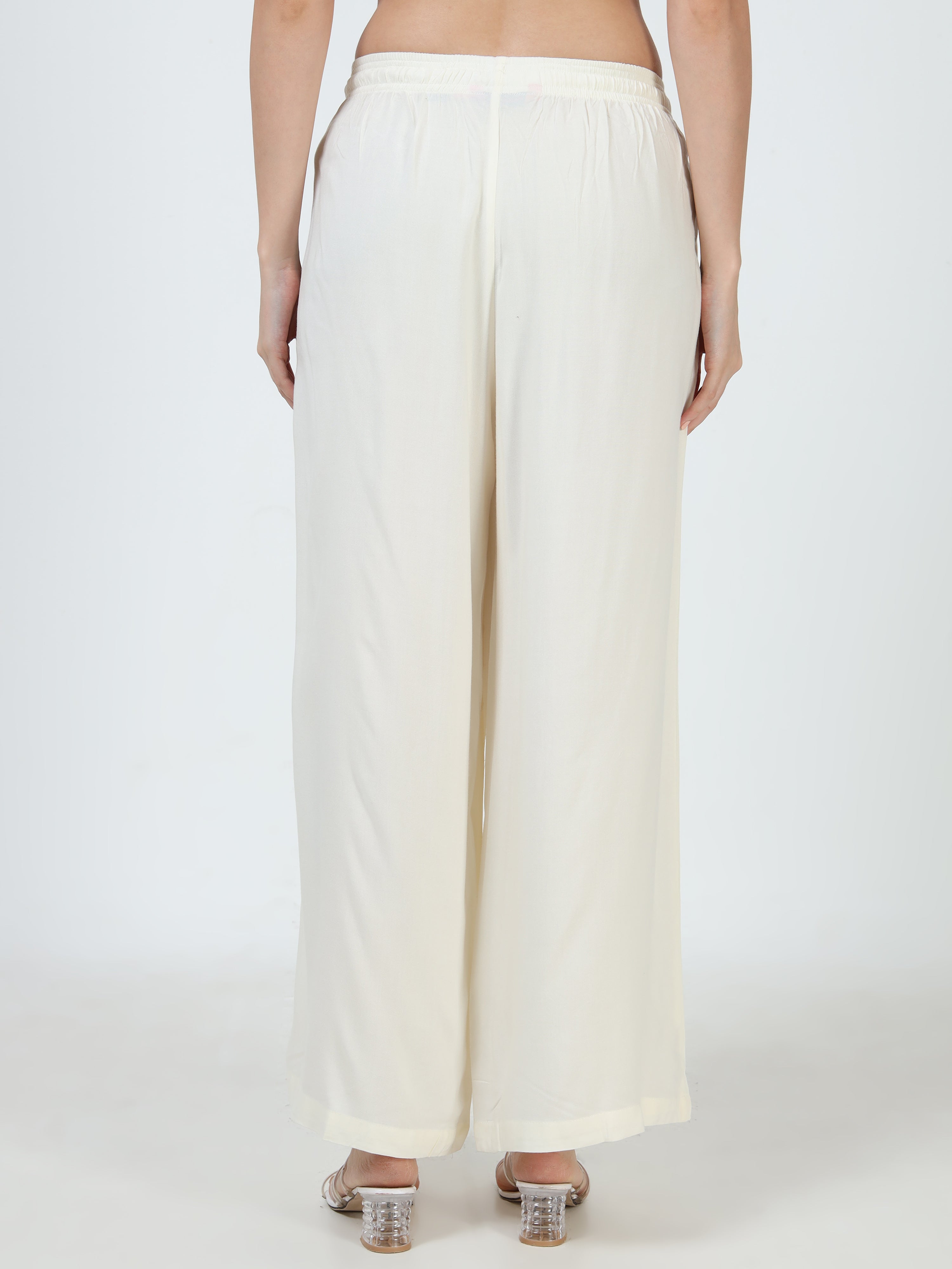 Cream Viscose Palazzo Pant Plain