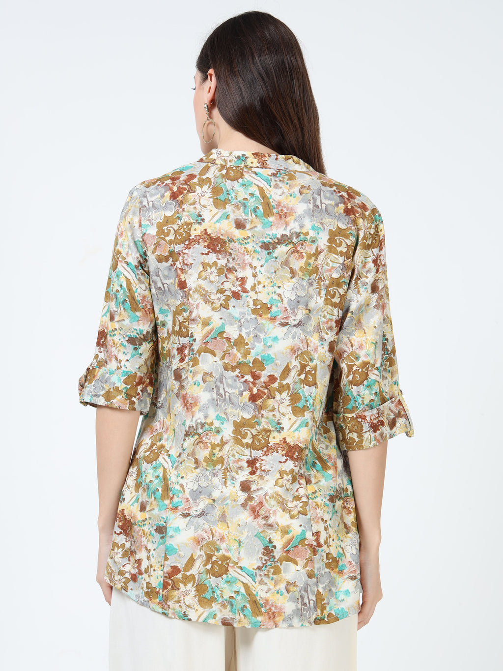 Beige & Aqua Floral Kurti