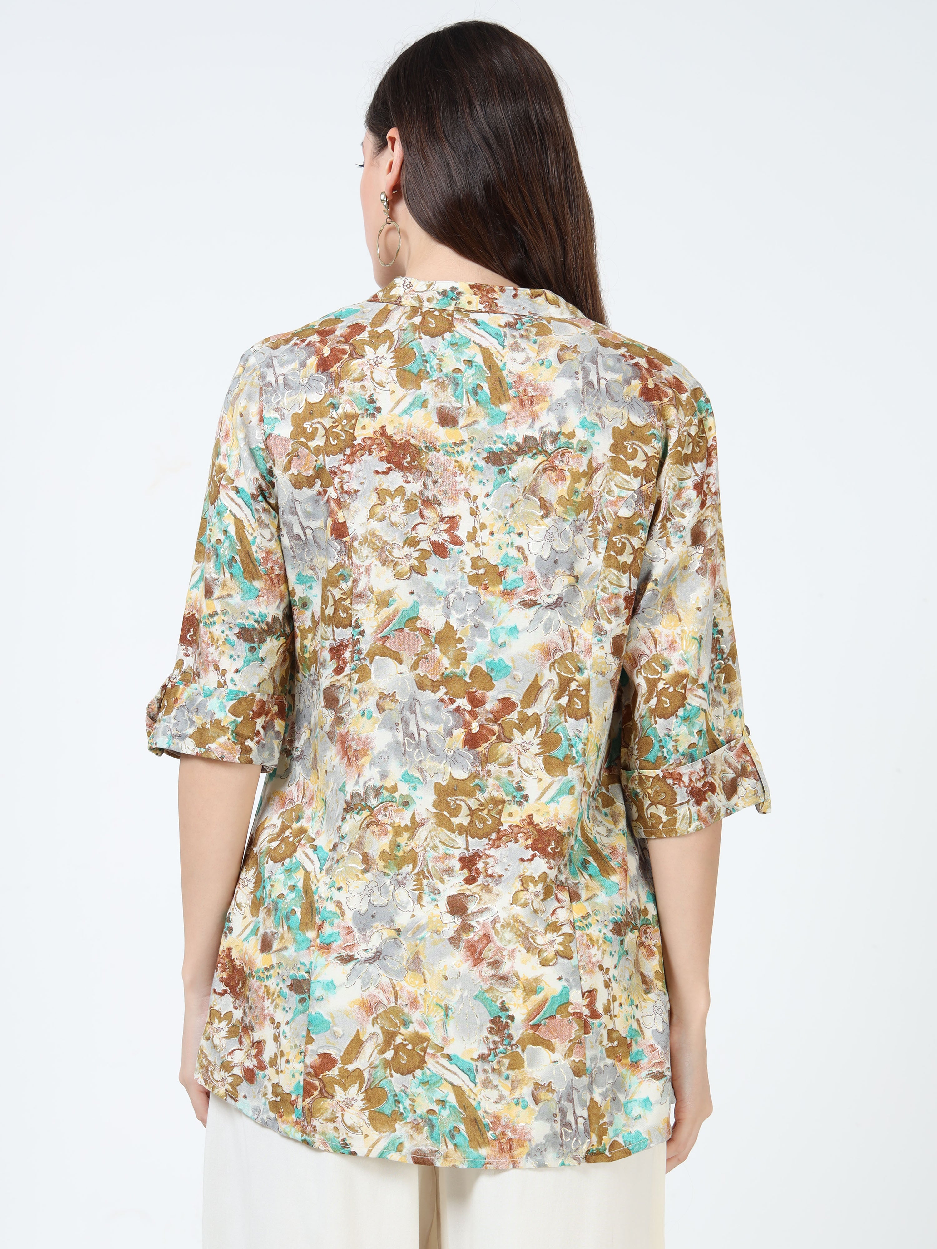 Beige & Aqua Floral Kurti