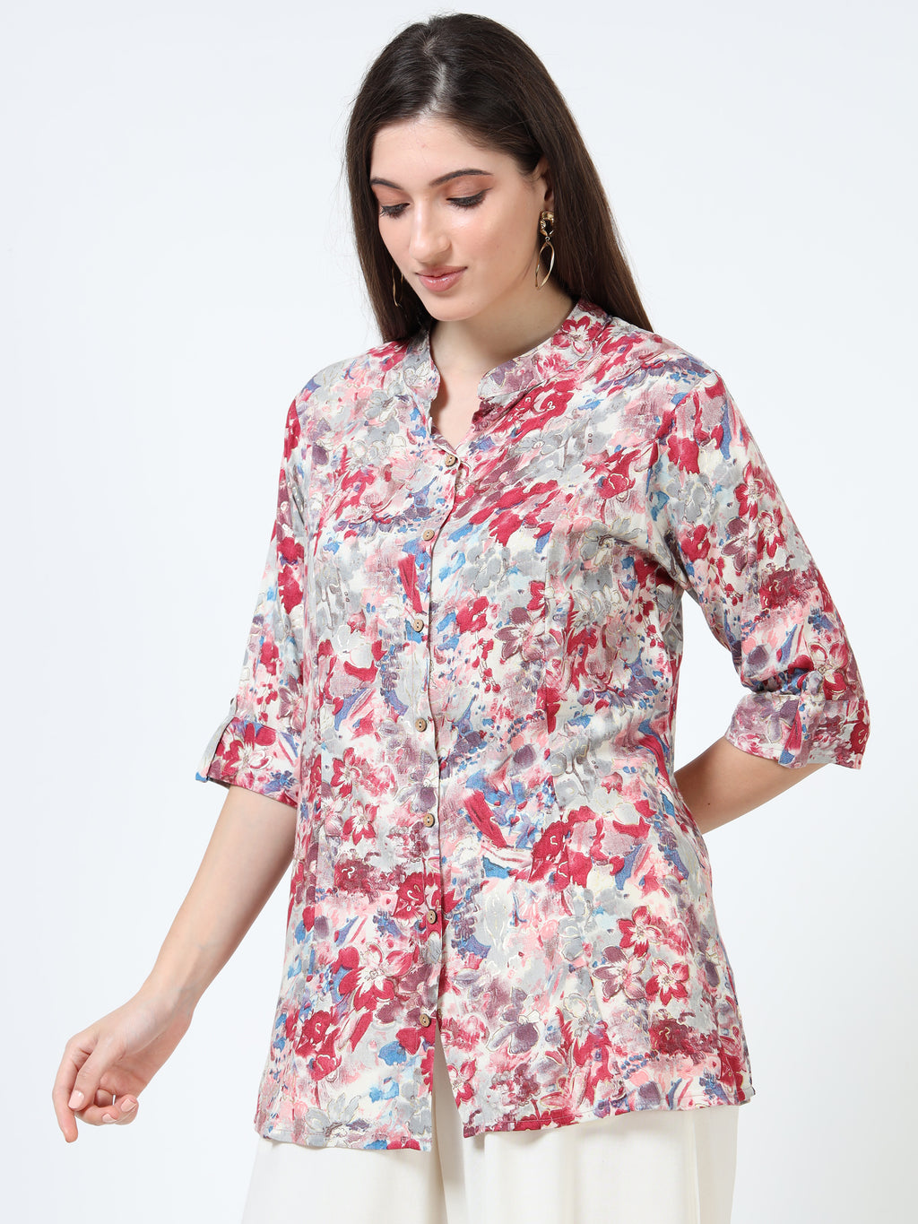 Pink & Blue Splash Floral Kurti