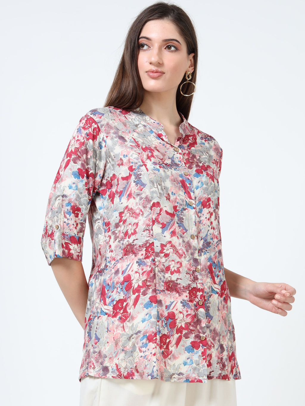 Pink & Blue Splash Floral Kurti