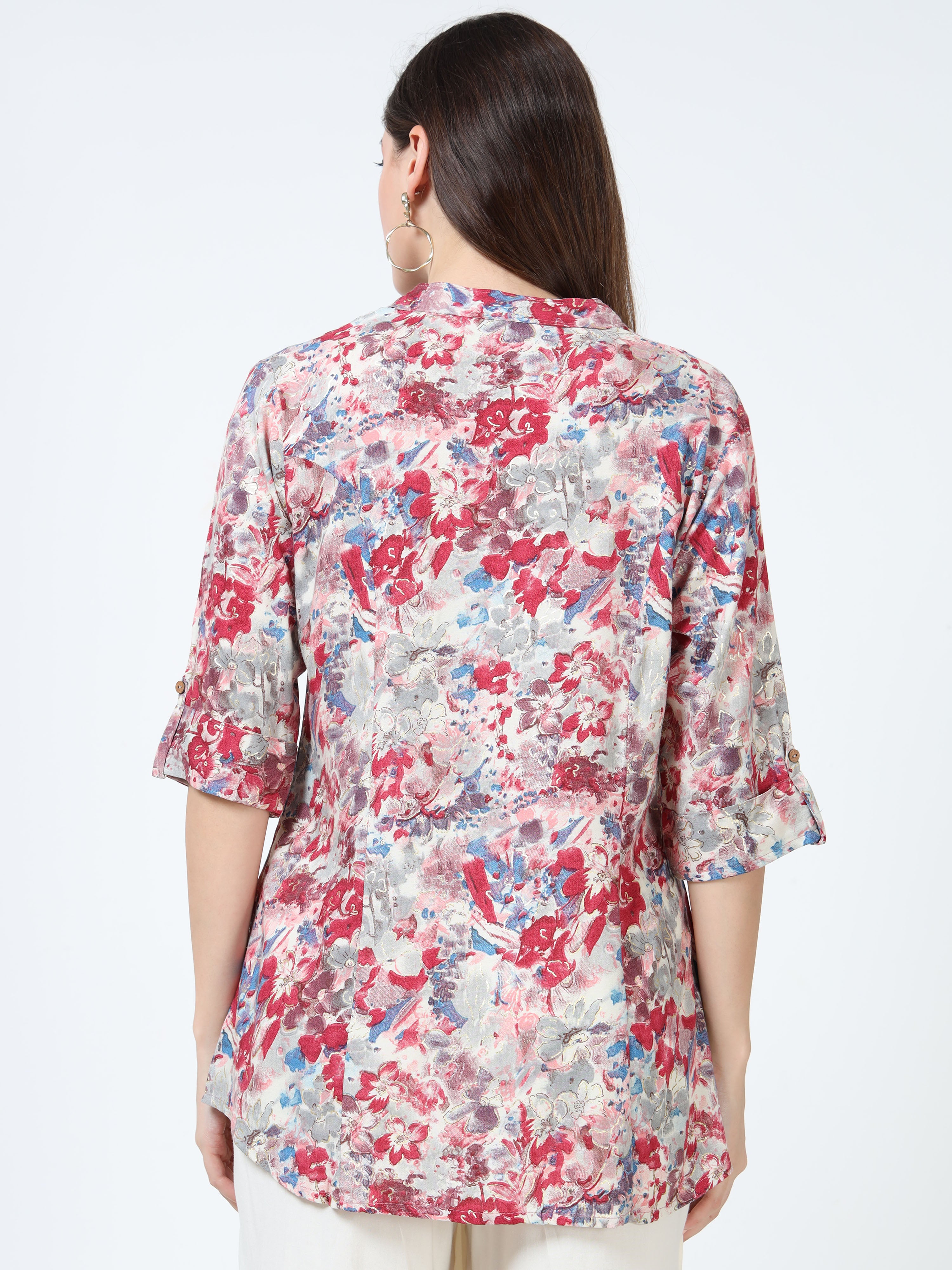 Pink & Blue Splash Floral Kurti