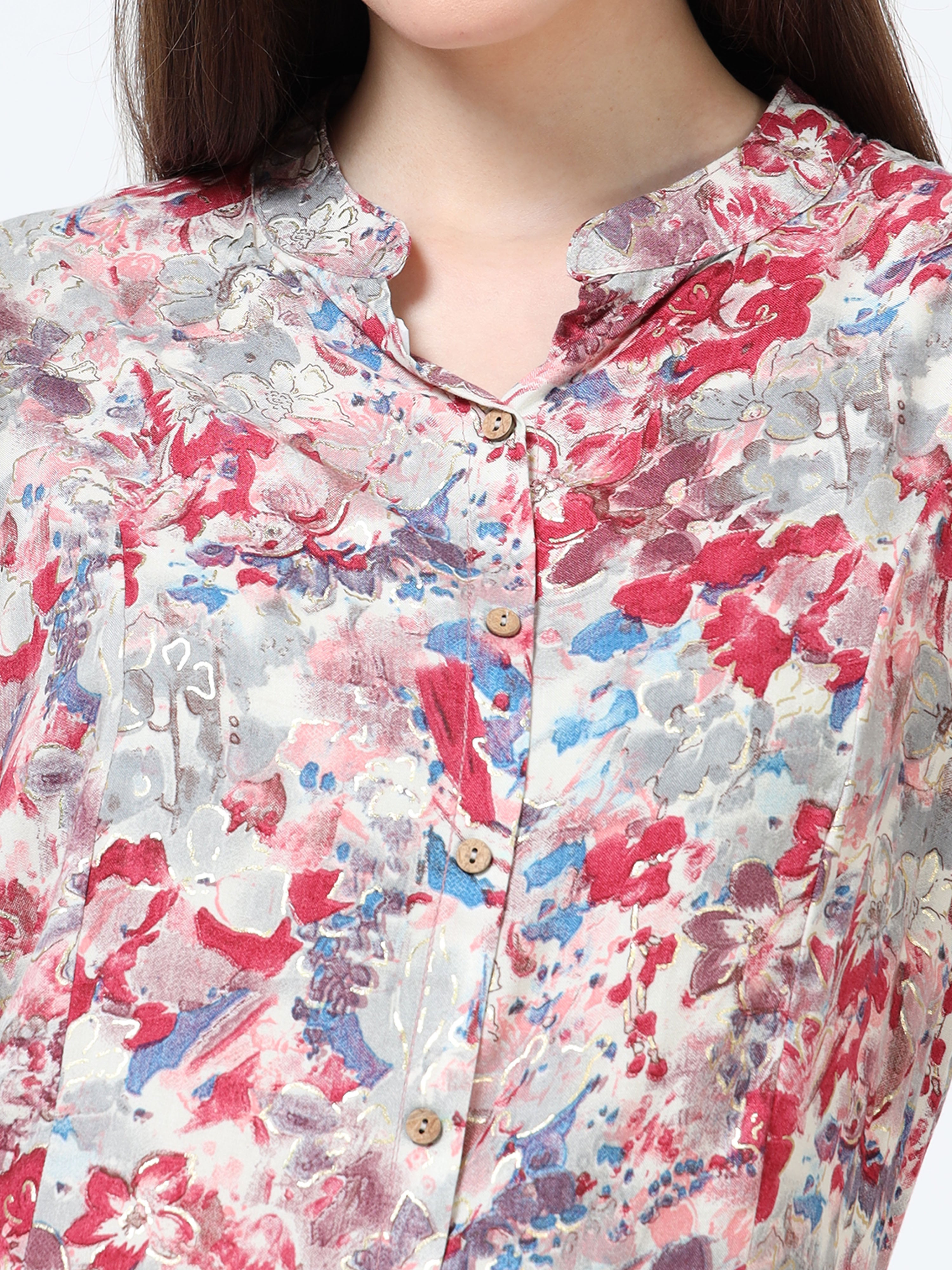 Pink & Blue Splash Floral Kurti