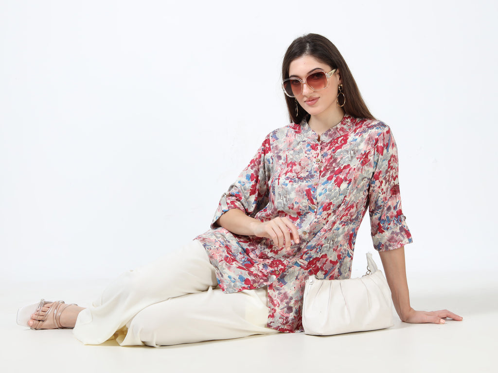 Pink & Blue Splash Floral Kurti