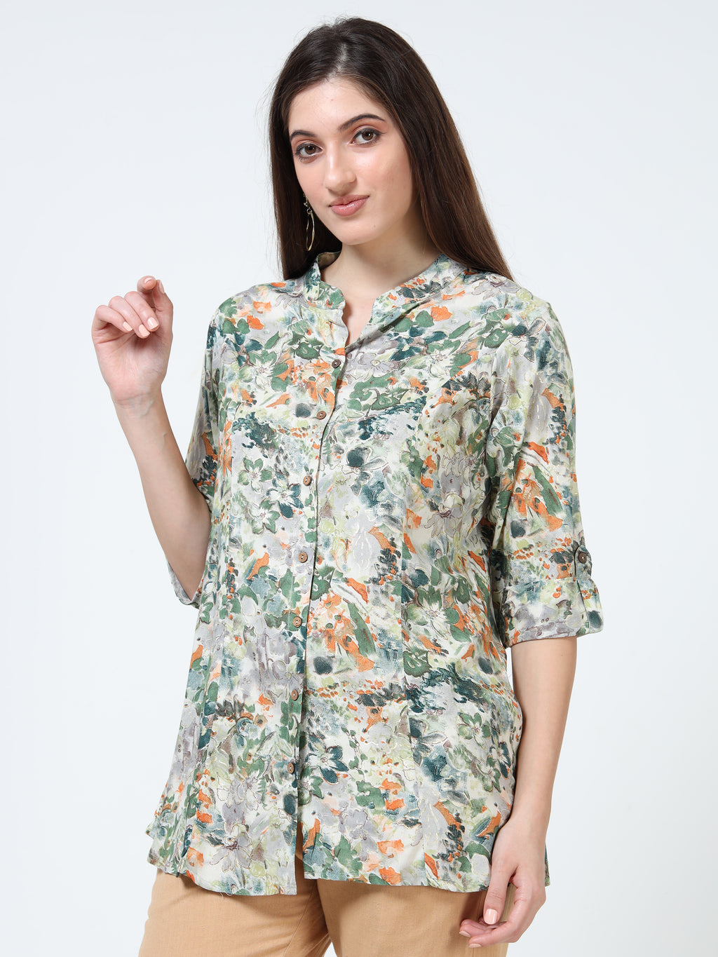 Green-Orange Floral Kurti