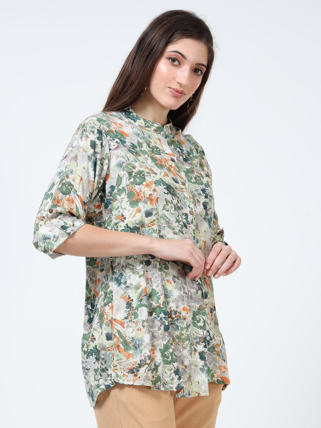 Green-Orange Floral Kurti