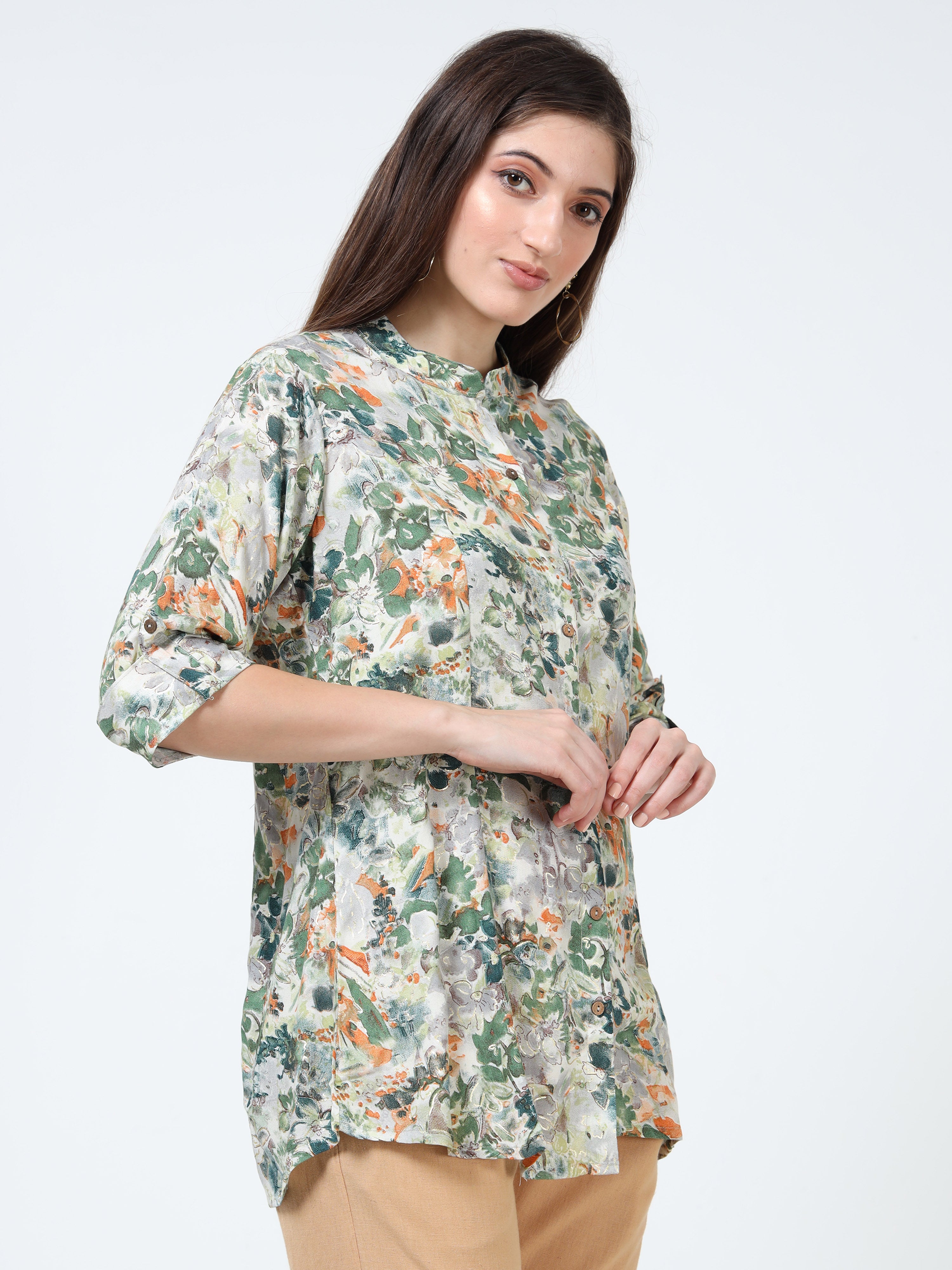 Green-Orange Floral Kurti