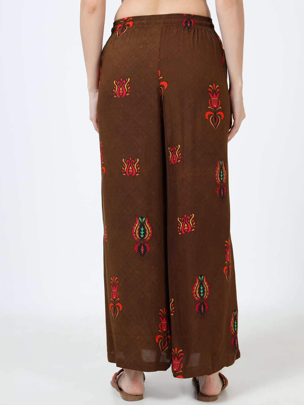 Coffee Brown Ethnic Motif Viscose Palazzo