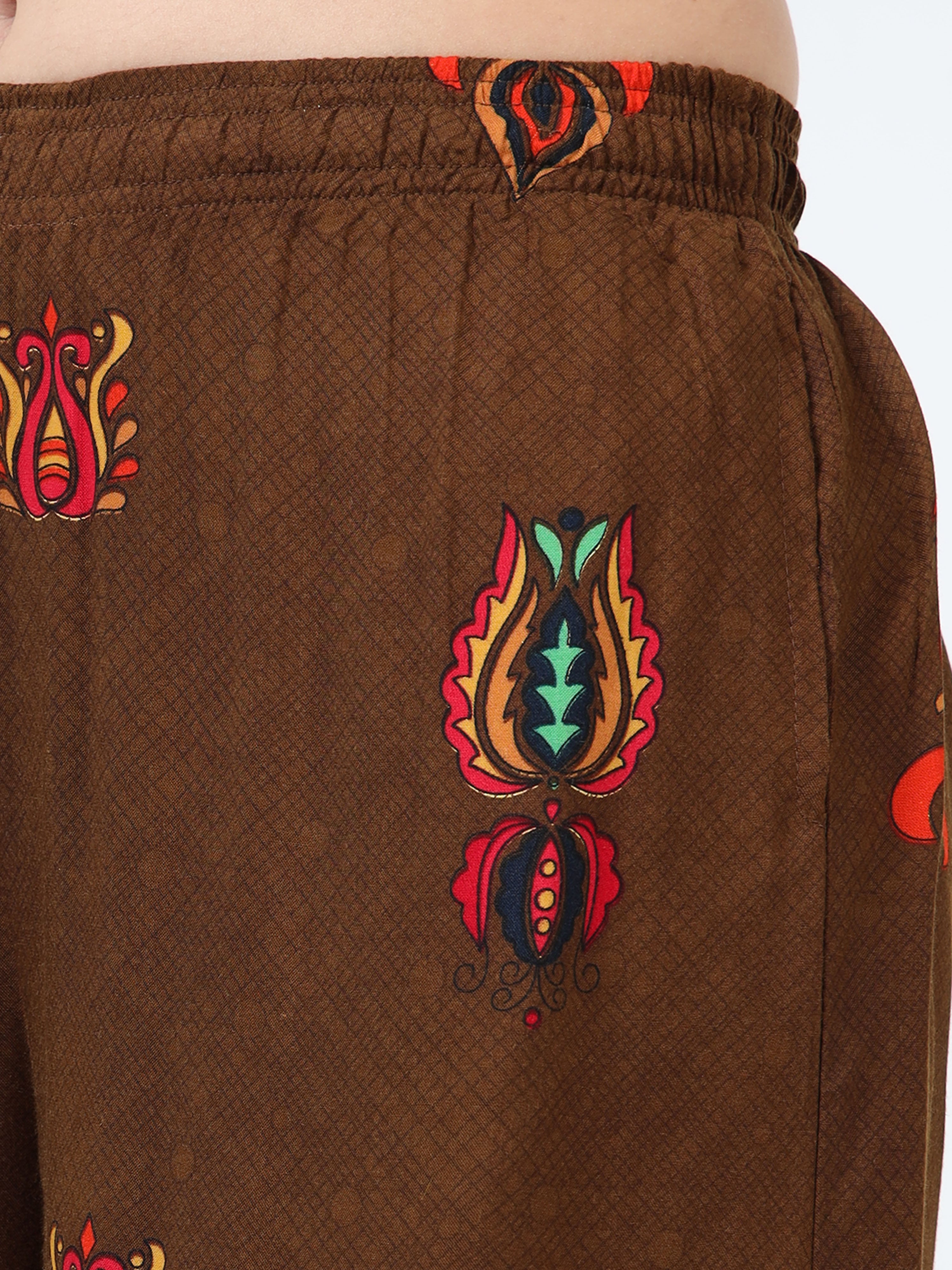 Coffee Brown Ethnic Motif Viscose Palazzo