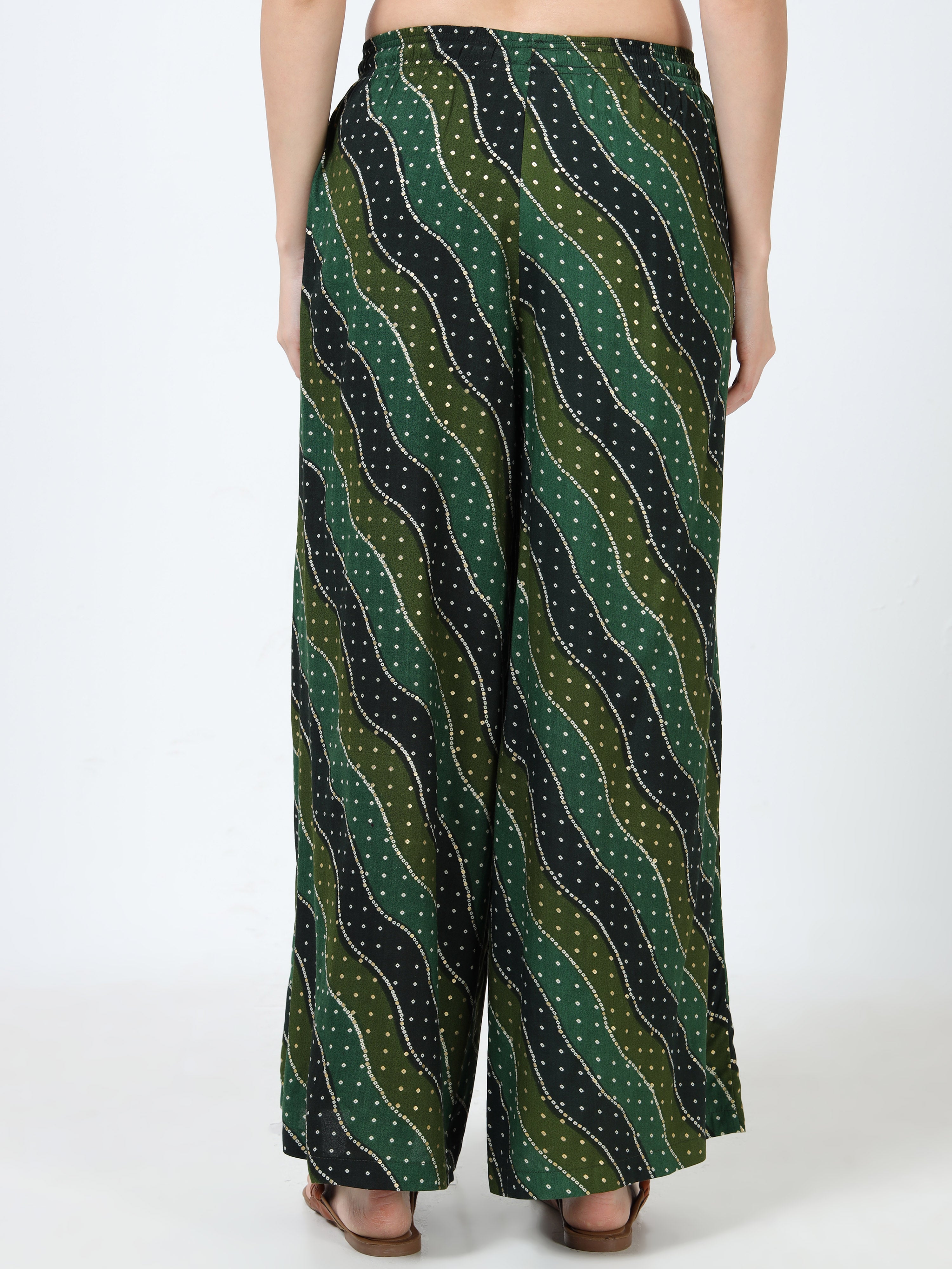 Forest Green Wave Print Viscose Palazzo