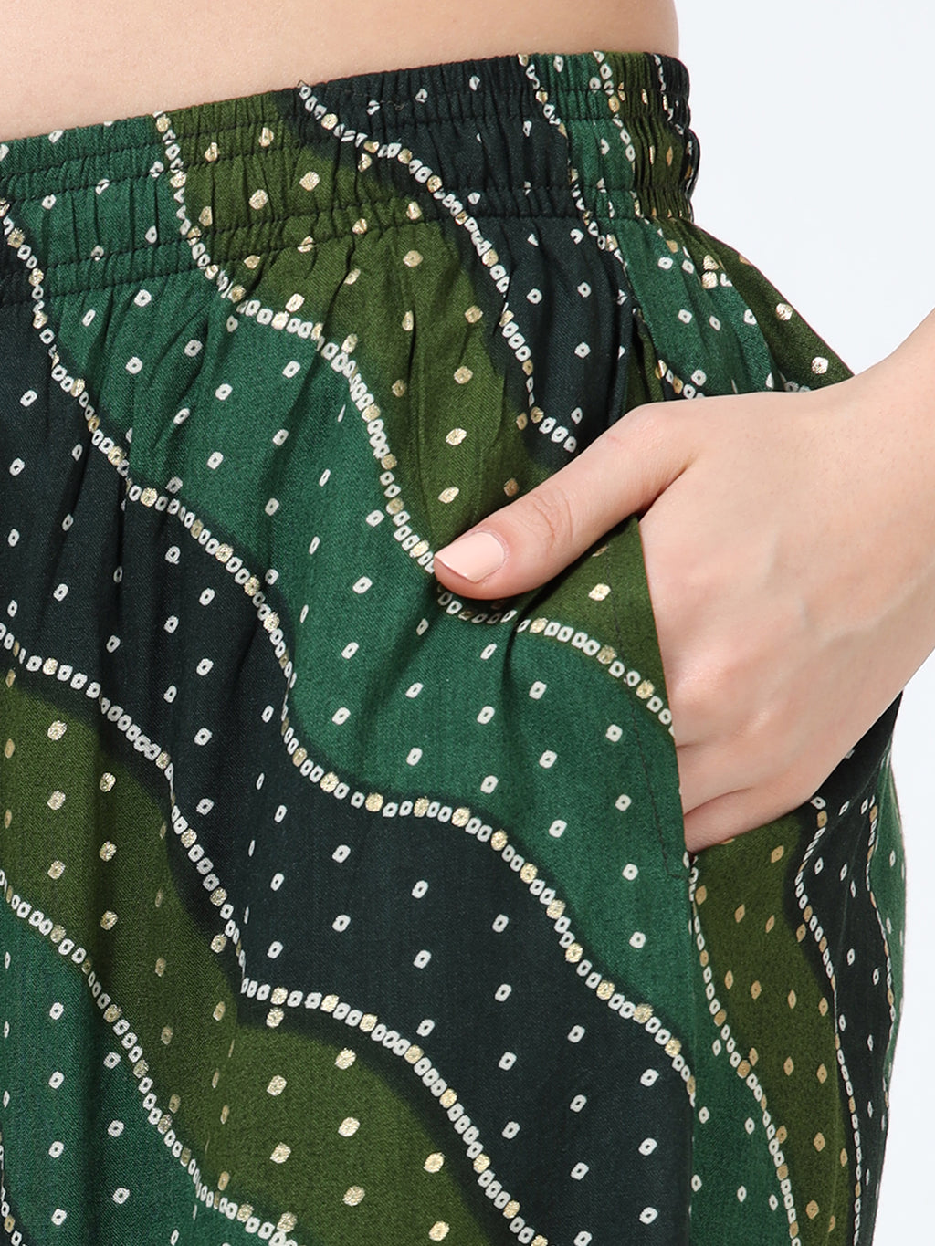Forest Green Wave Print Viscose Palazzo