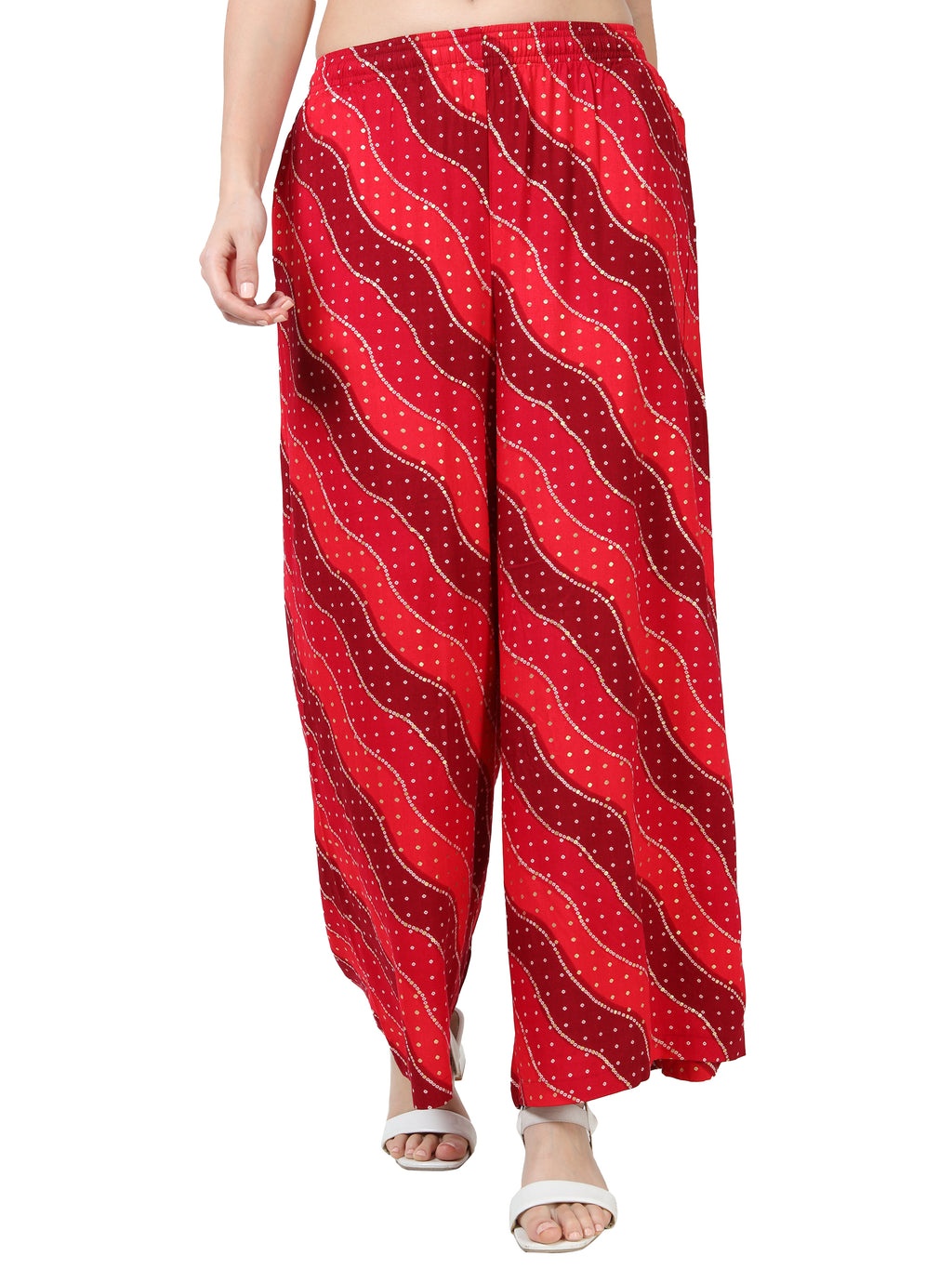 Crimson Red Wave Print Viscose Palazzo