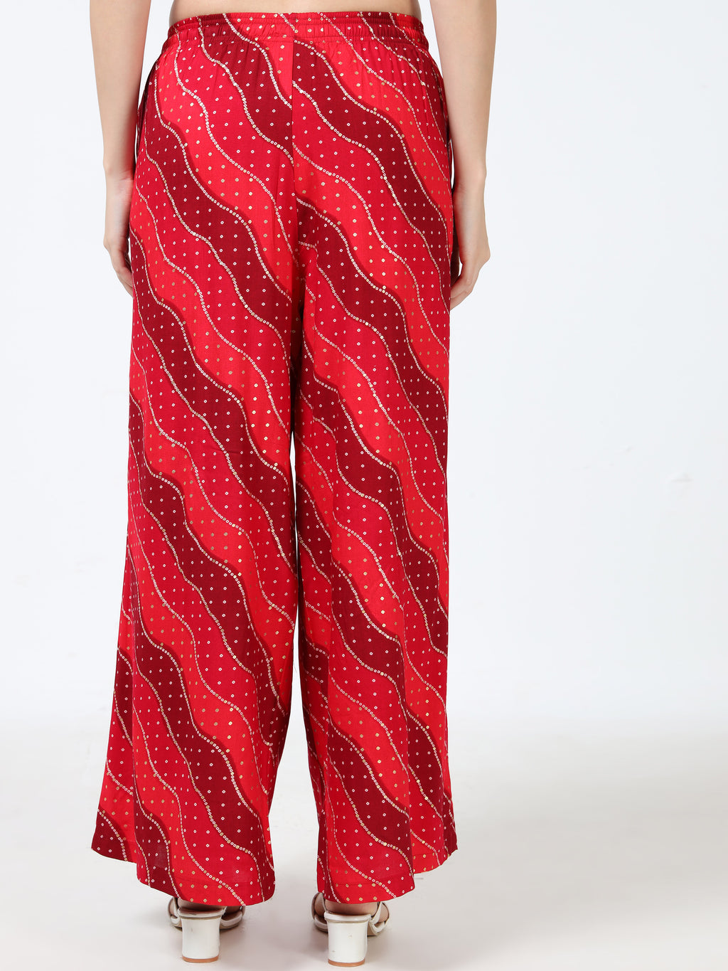 Crimson Red Wave Print Viscose Palazzo