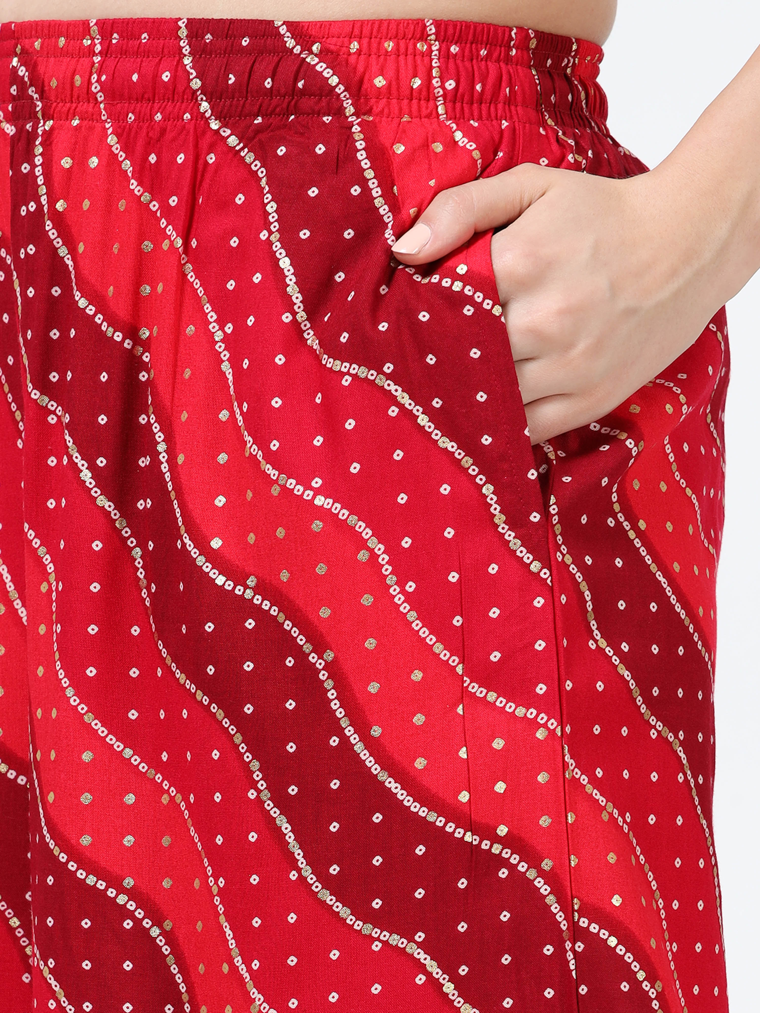 Crimson Red Wave Print Viscose Palazzo