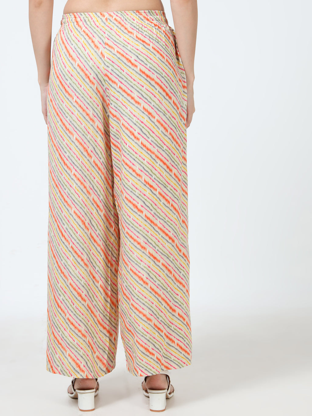 Cream Multi Stripe Print Viscose Palazzo