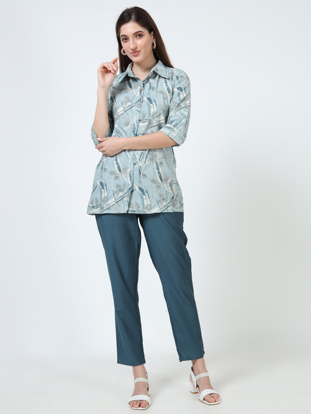 Rayon Printed Coord Set – Blue Serenity