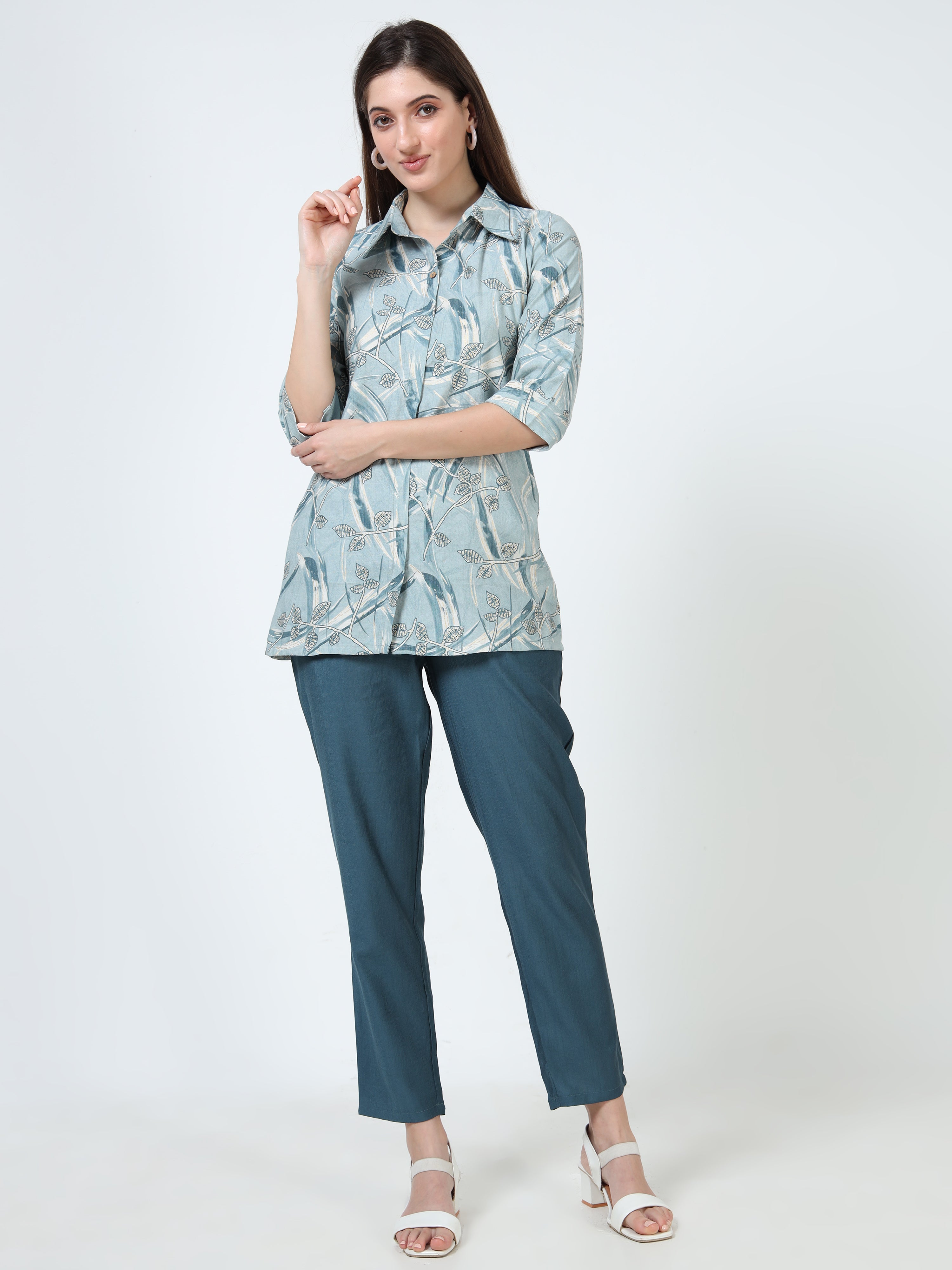 Rayon Printed Coord Set – Blue Serenity