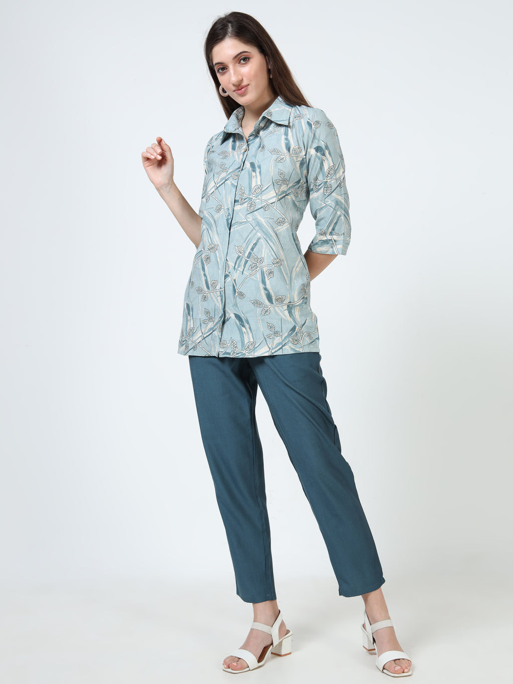 Rayon Printed Coord Set – Blue Serenity