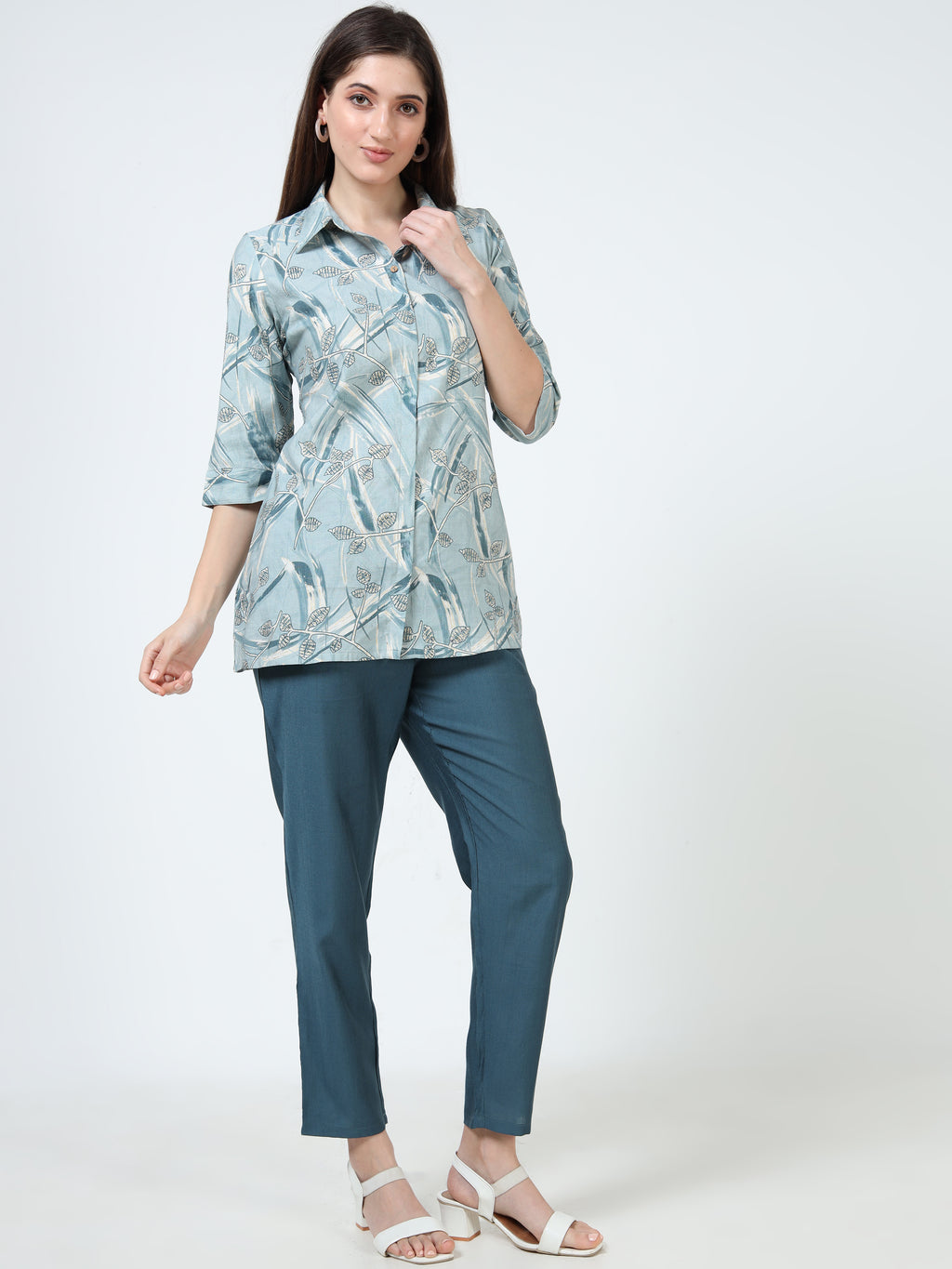 Rayon Printed Coord Set – Blue Serenity