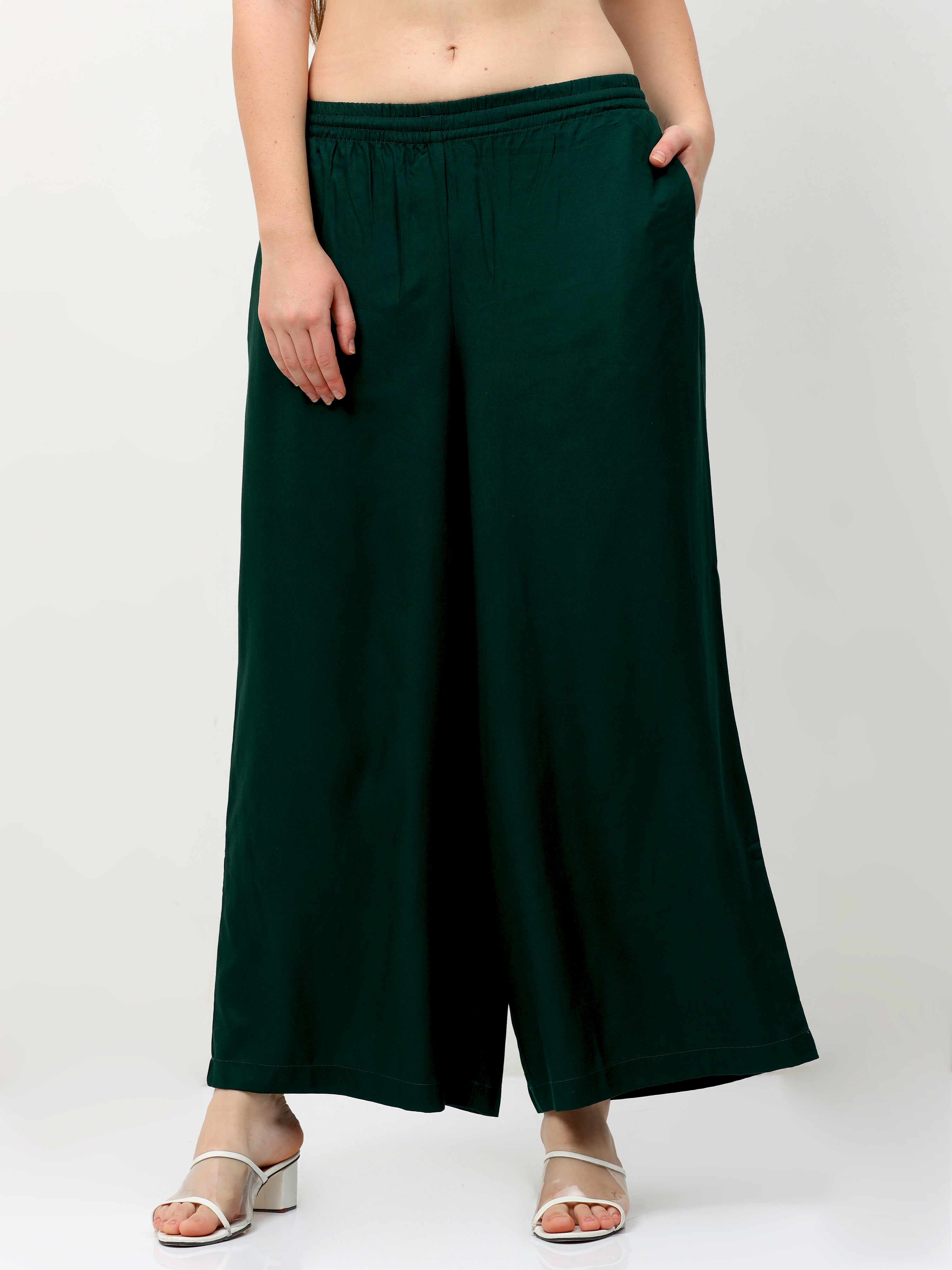 Bottle Green Viscose Palazzo Pant Plain