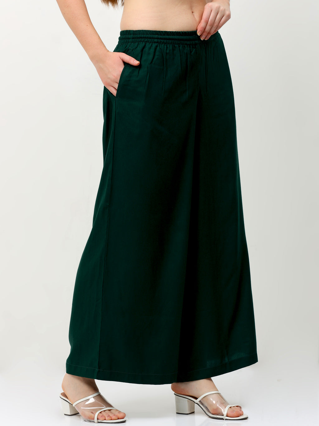 Bottle Green Viscose Palazzo Pant Plain