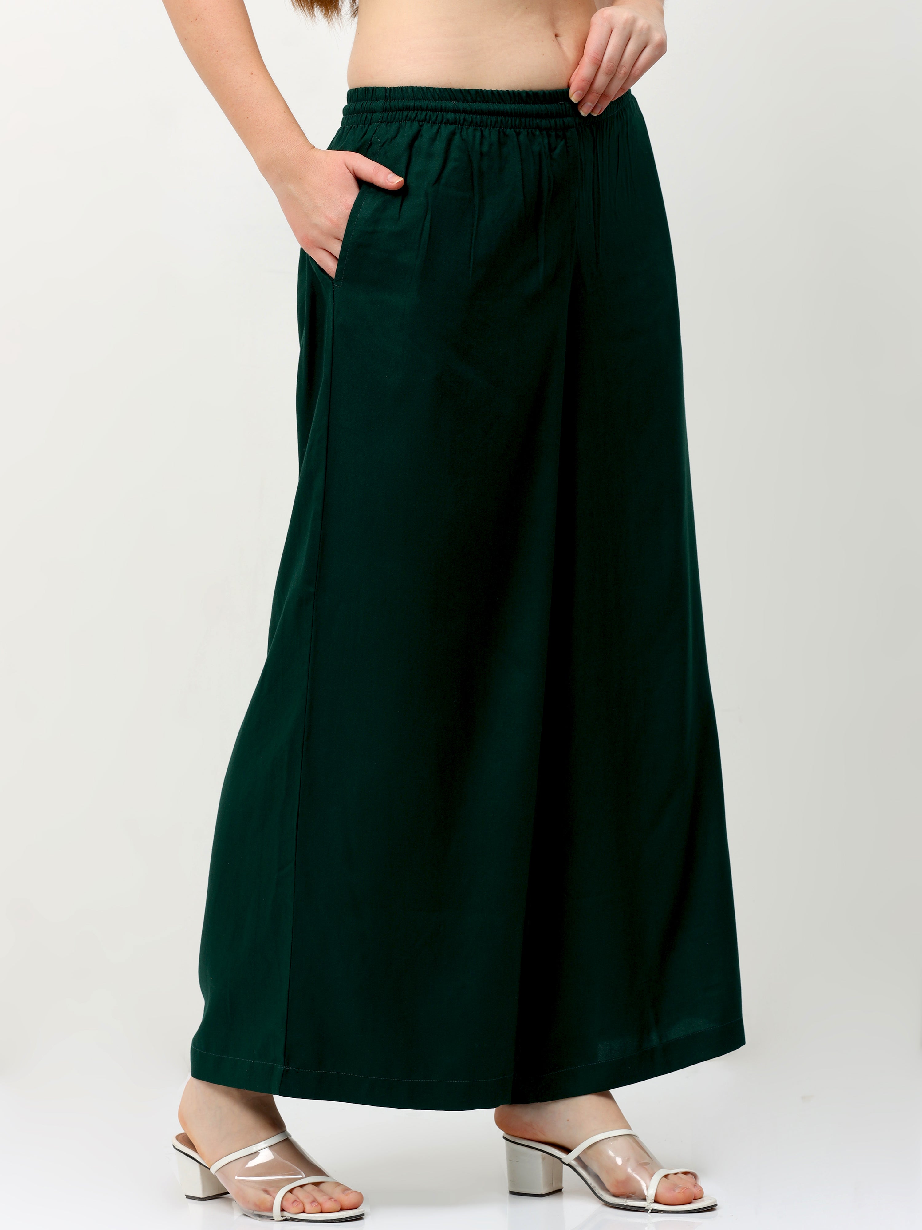 Bottle Green Viscose Palazzo Pant Plain
