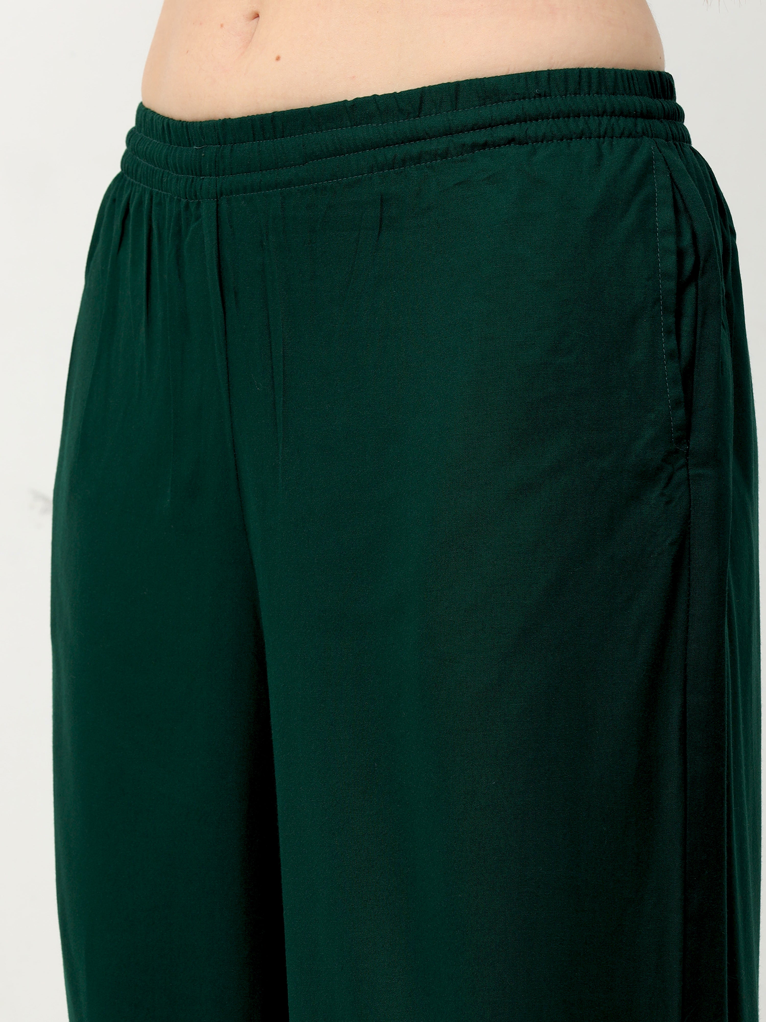 Bottle Green Viscose Palazzo Pant Plain