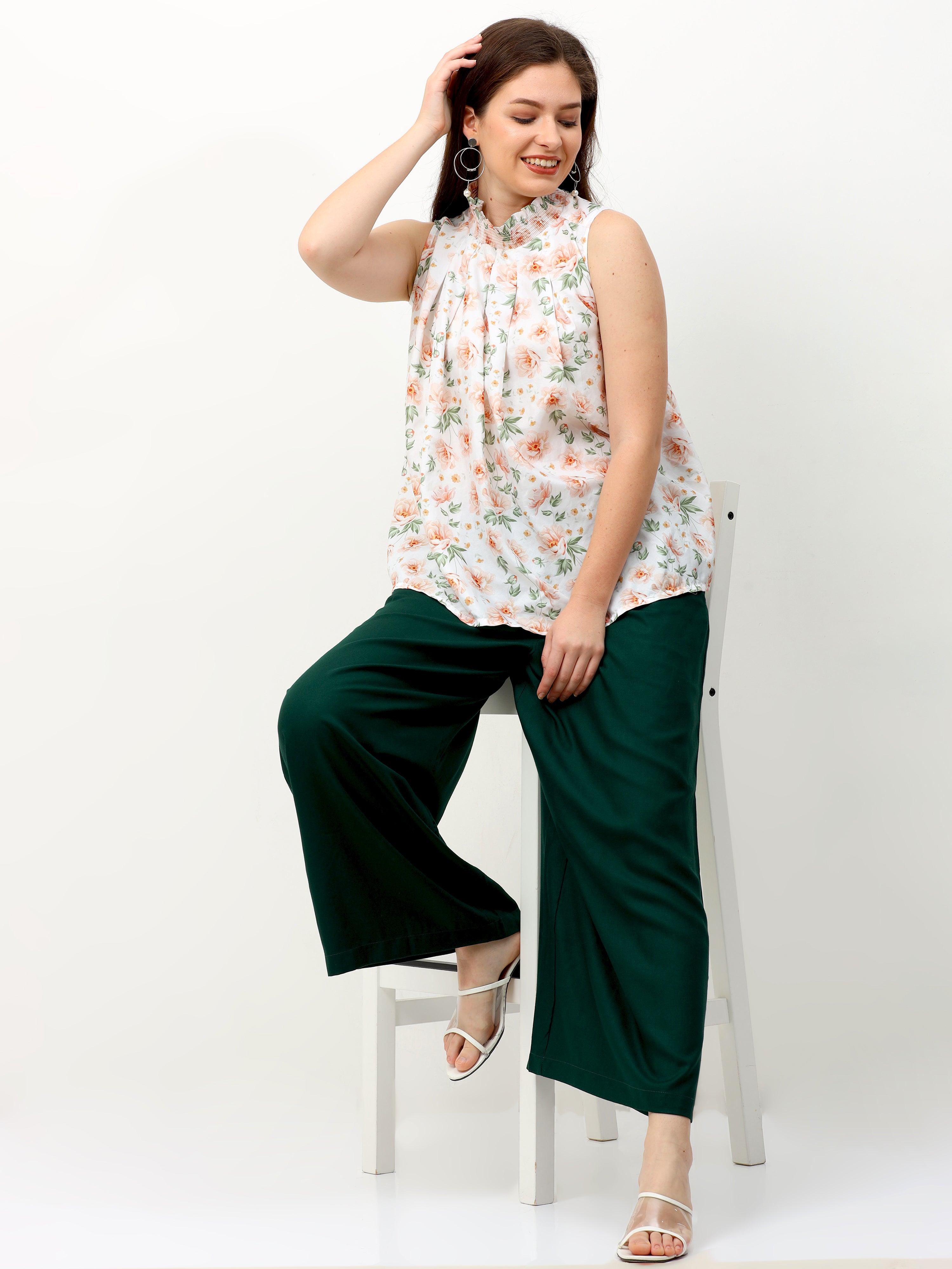 Bottle Green Viscose Palazzo Pant Plain