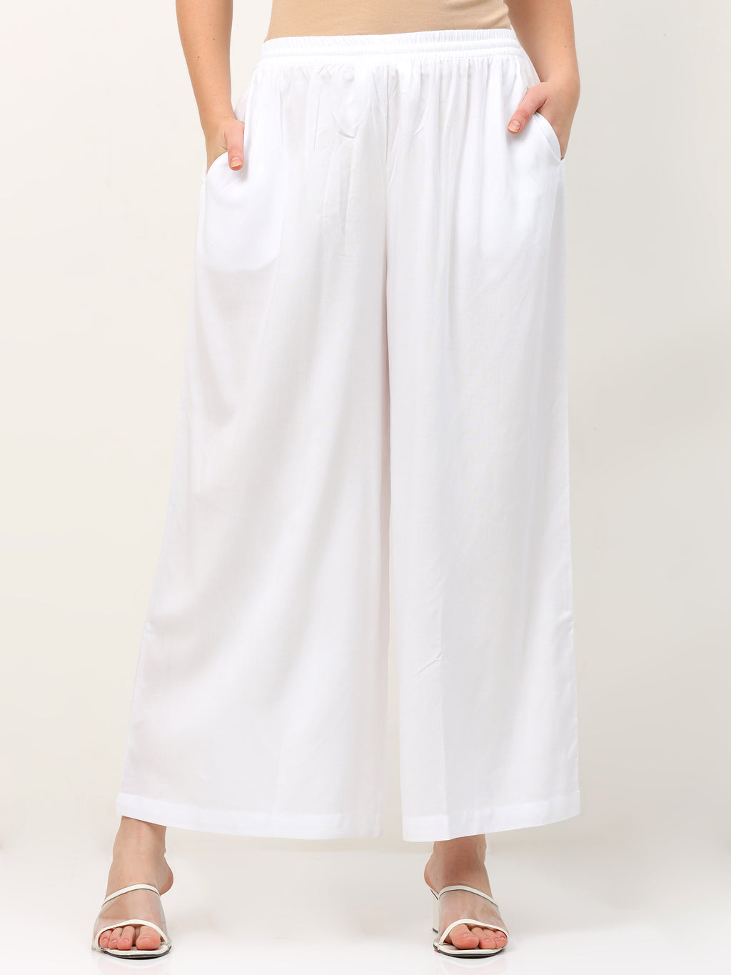 White Viscose Palazzo Pant Plain