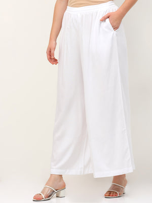 White Viscose Palazzo Pant Plain