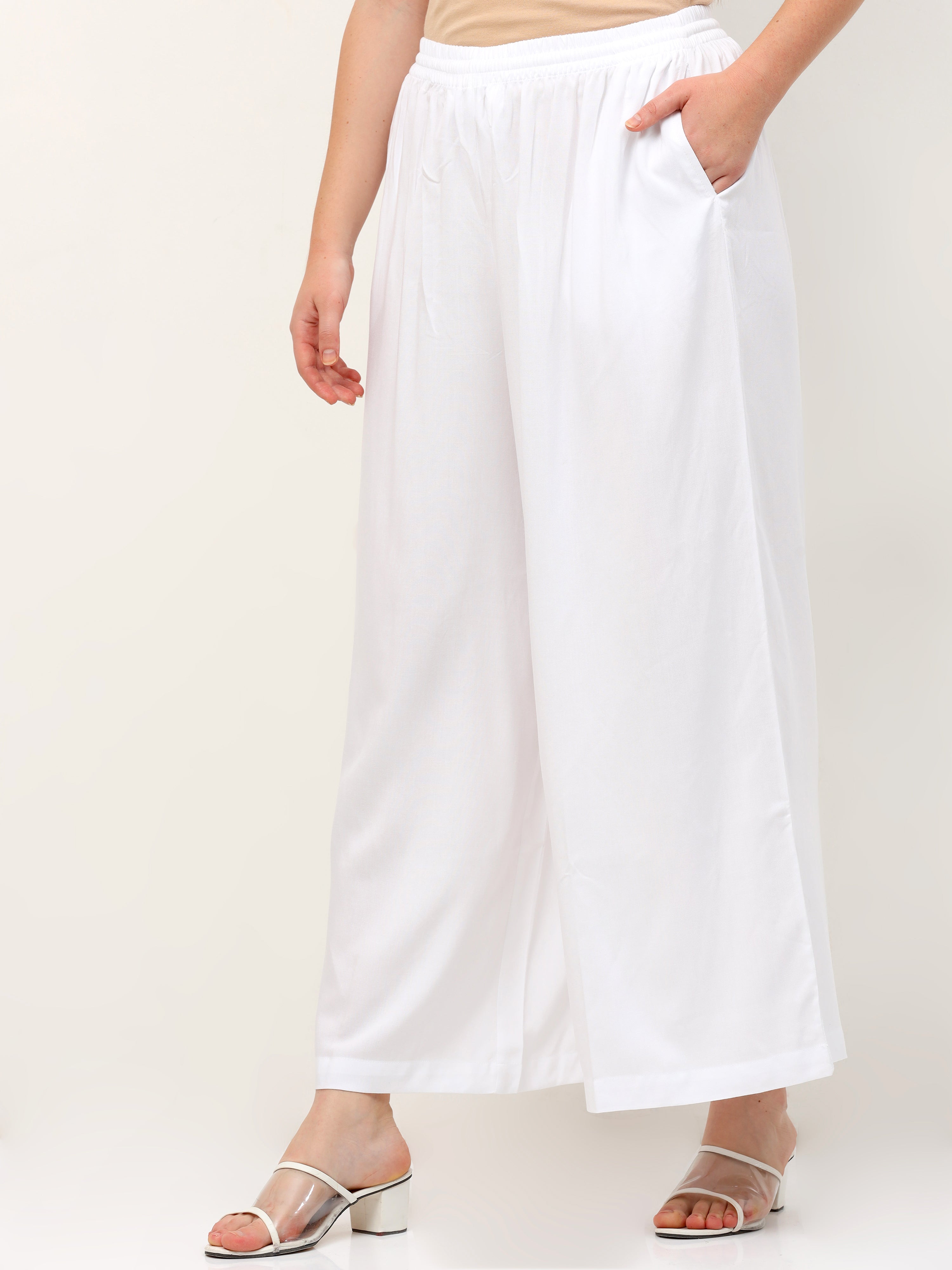 White Viscose Palazzo Pant Plain