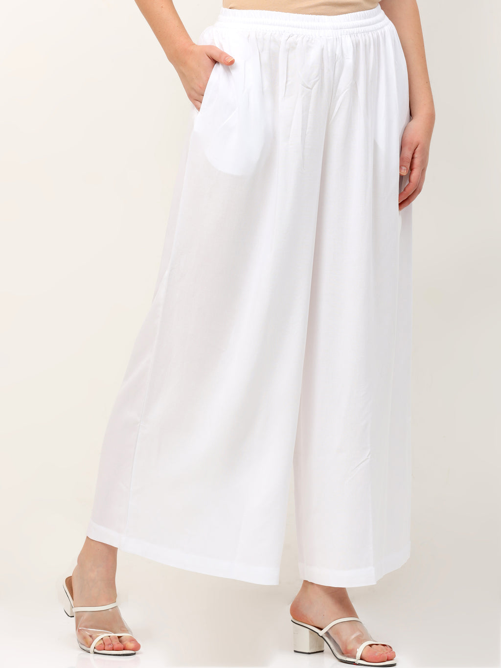 White Viscose Palazzo Pant Plain