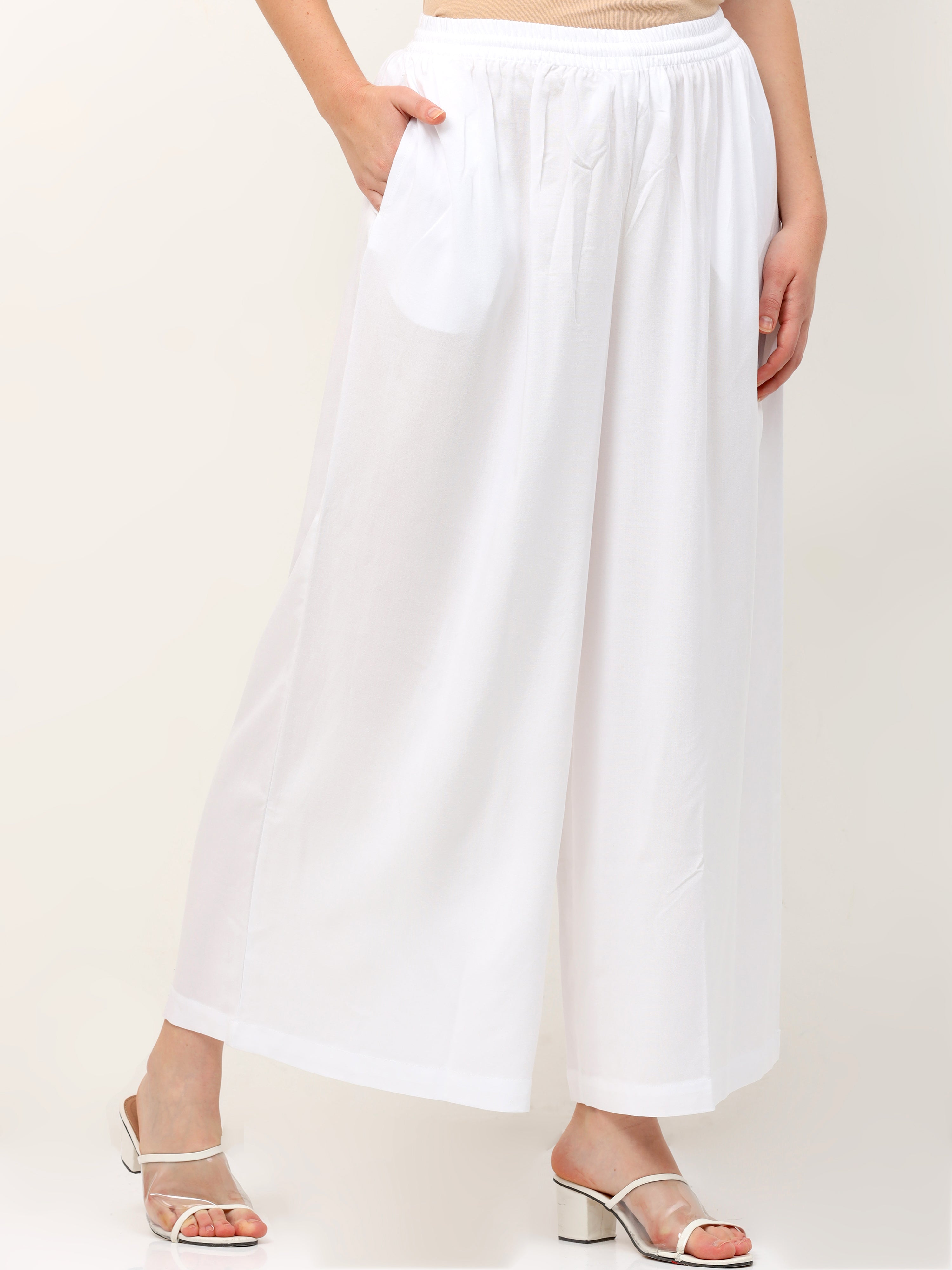 White Viscose Palazzo Pant Plain