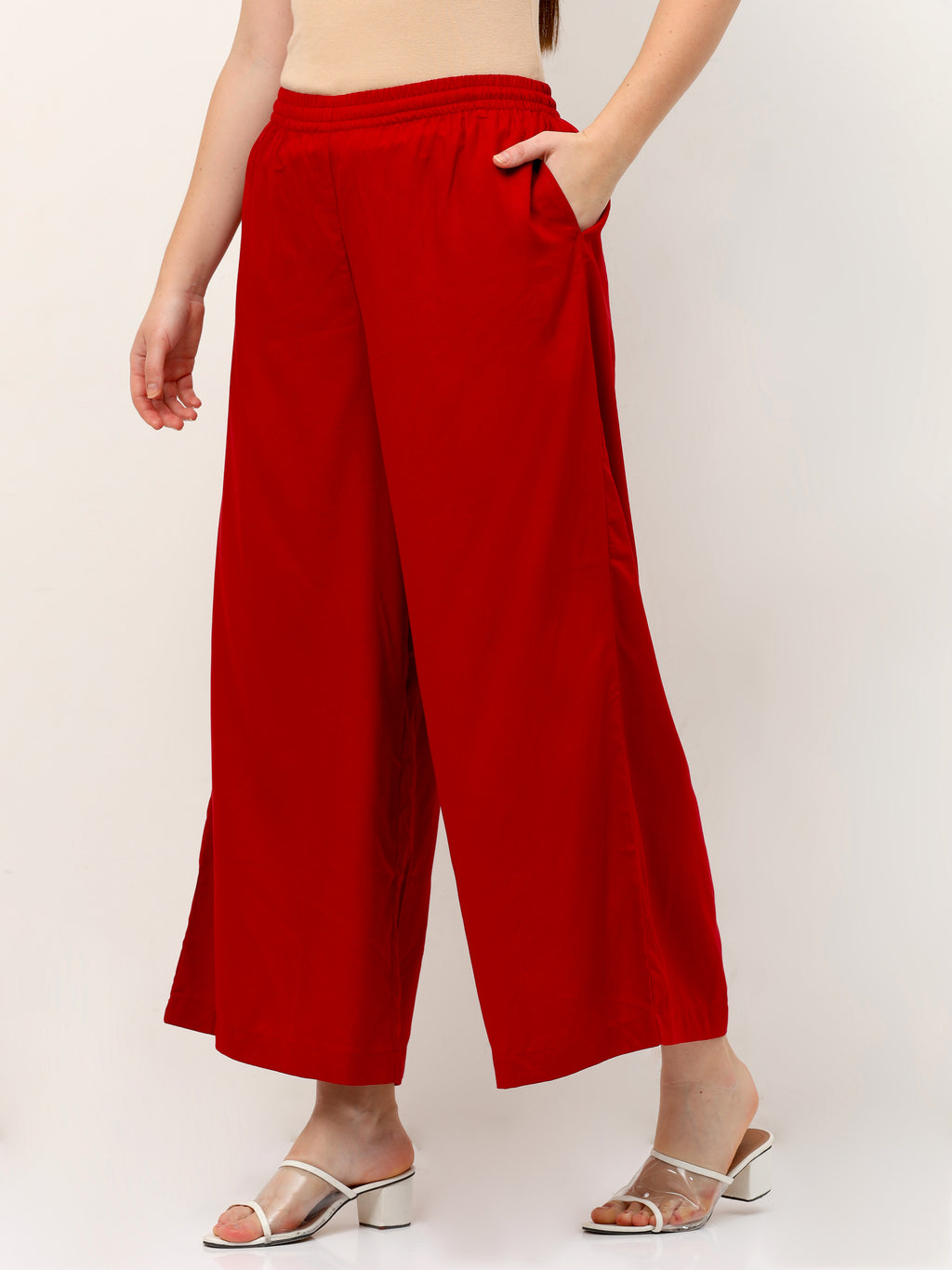 Maroon Viscose Palazzo Pant Plain